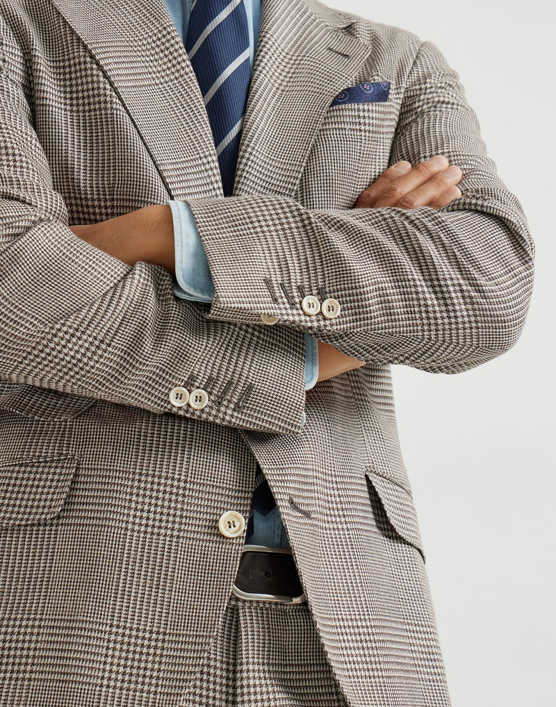 Virgin wool, silk and linen Prince of Wales deconstructed Cavallo blazer 4