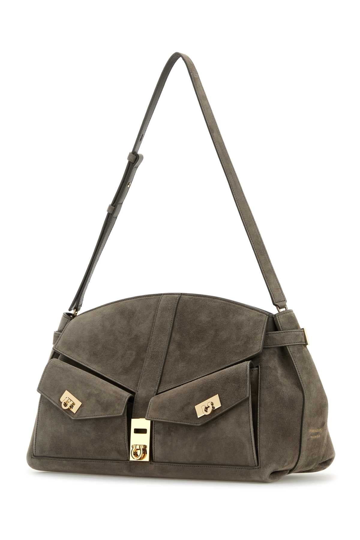Salvatore Ferragamo Women Grey Suede Shoulder Bag - 2