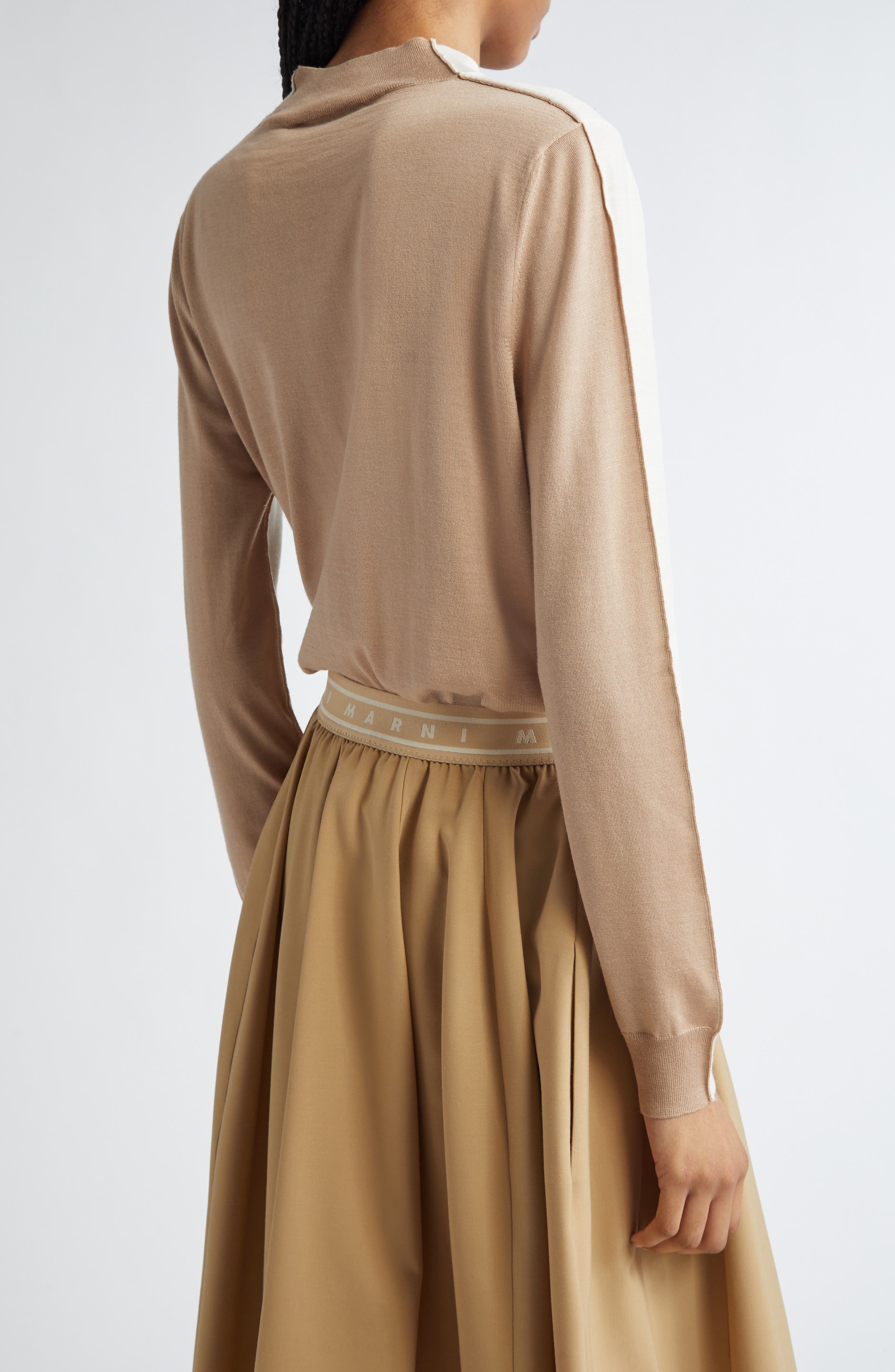 Marni Logo Embroidered Virgin Wool Sweater in Lily/White at Nordstrom - 3