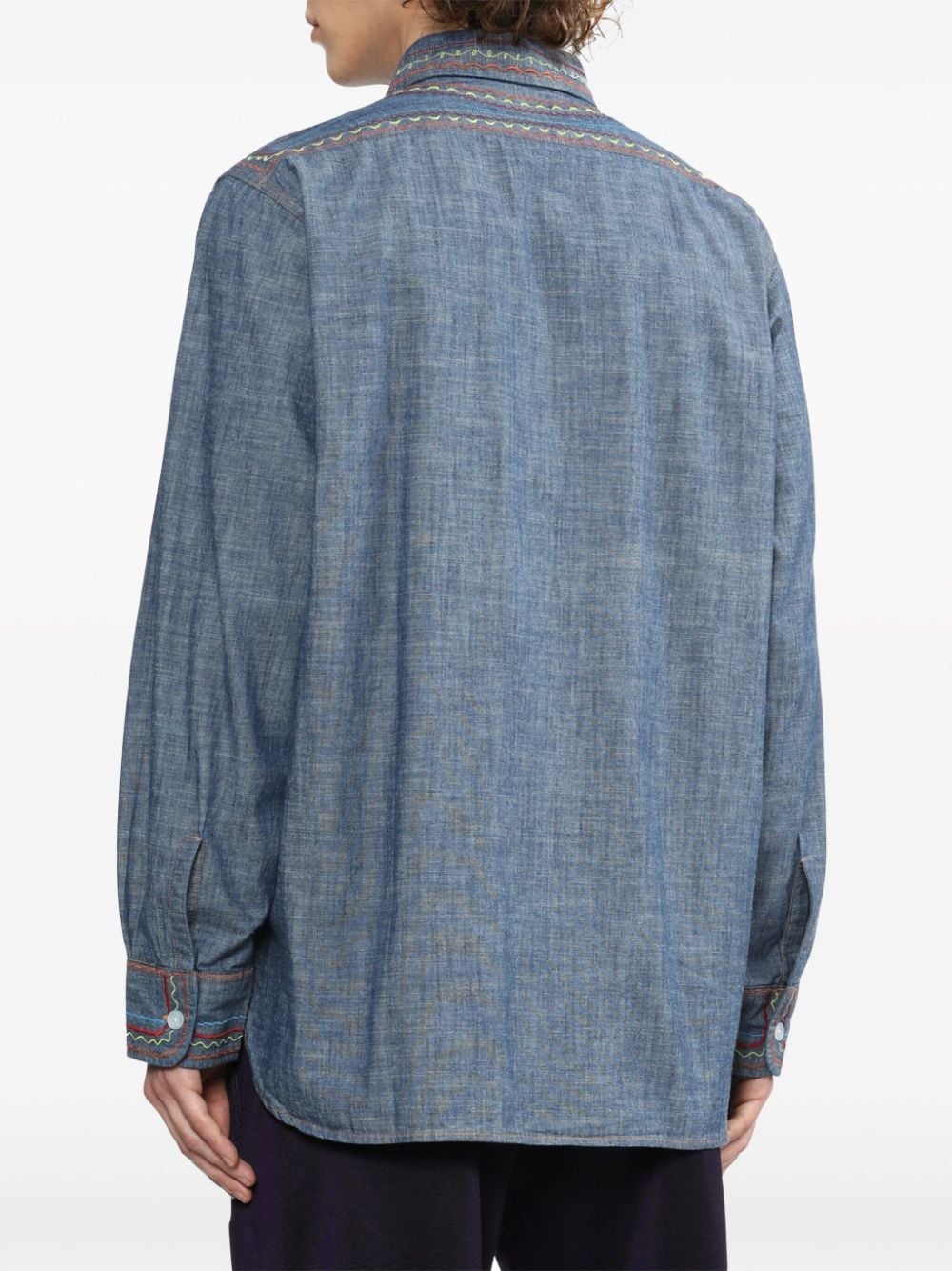 contrast-stitching denim shirt - 4