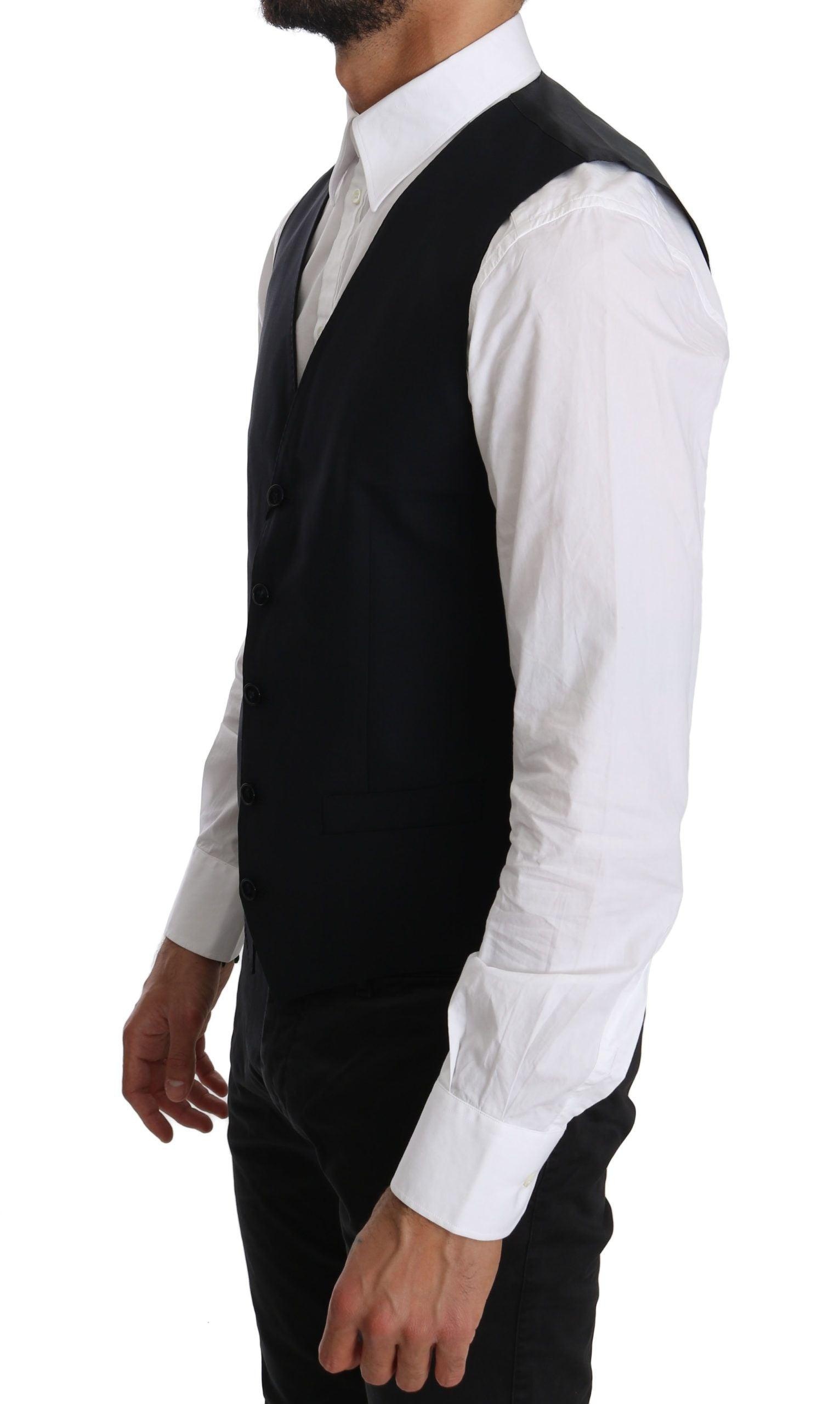 Dolce & Gabbana Blue Wool Waistcoat Formal Gilet Vest - 4