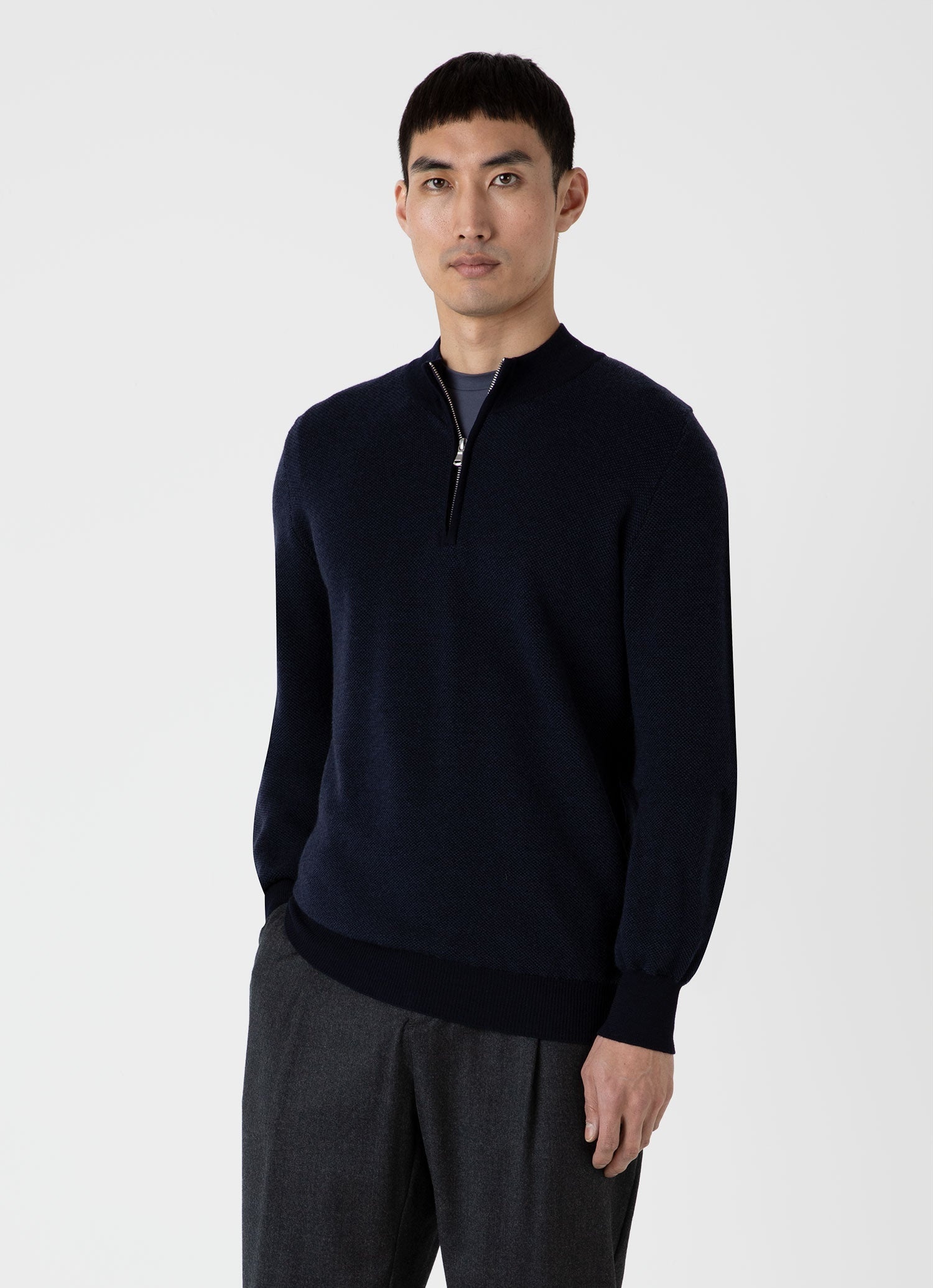 Merino Honeycomb Zip Neck Jumper - 2