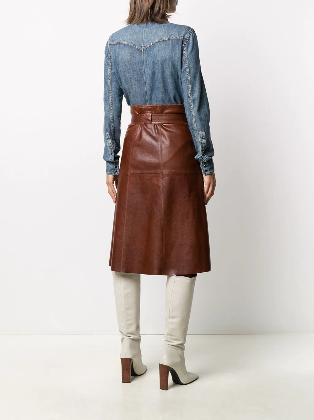 belted A-line skirt - 4