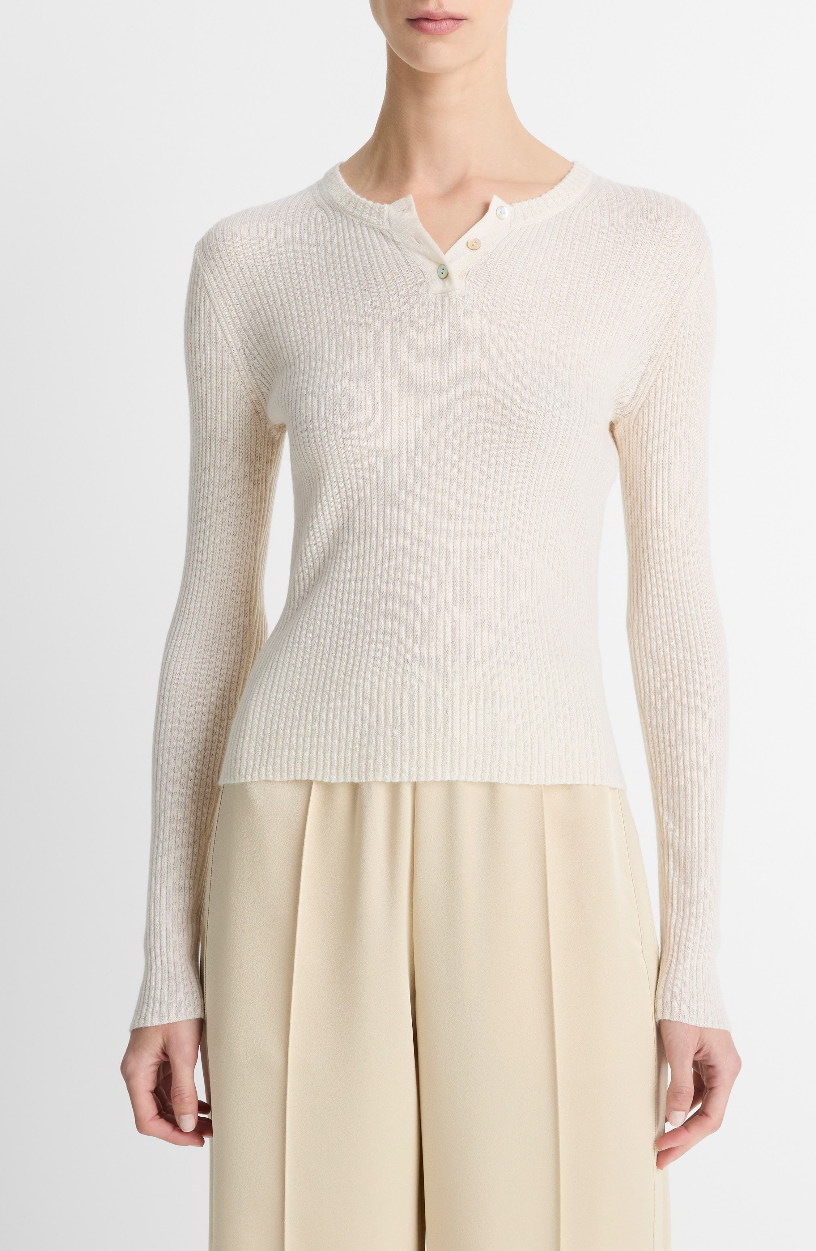 Vince Cashmere & Silk Fitted Rib Henley in Off White at Nordstrom - 1