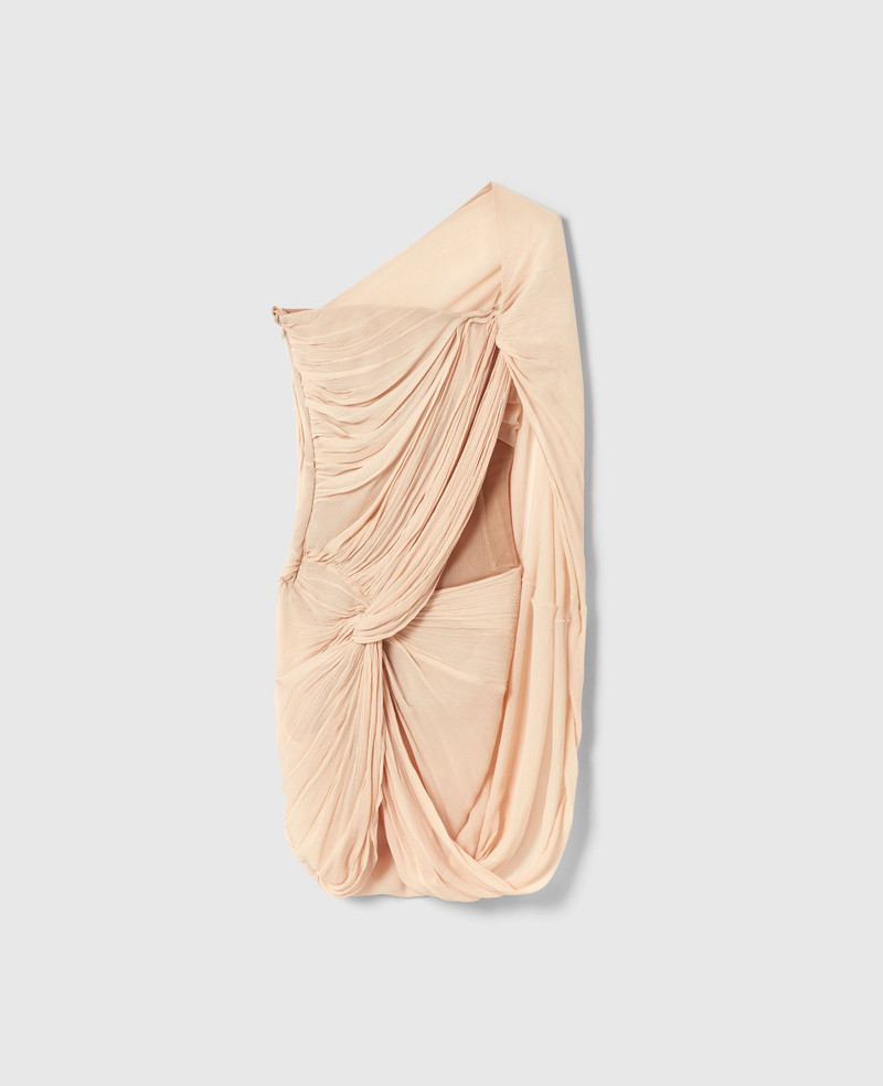 Ruched Knotted Sheer Panel Mini Dress - 1