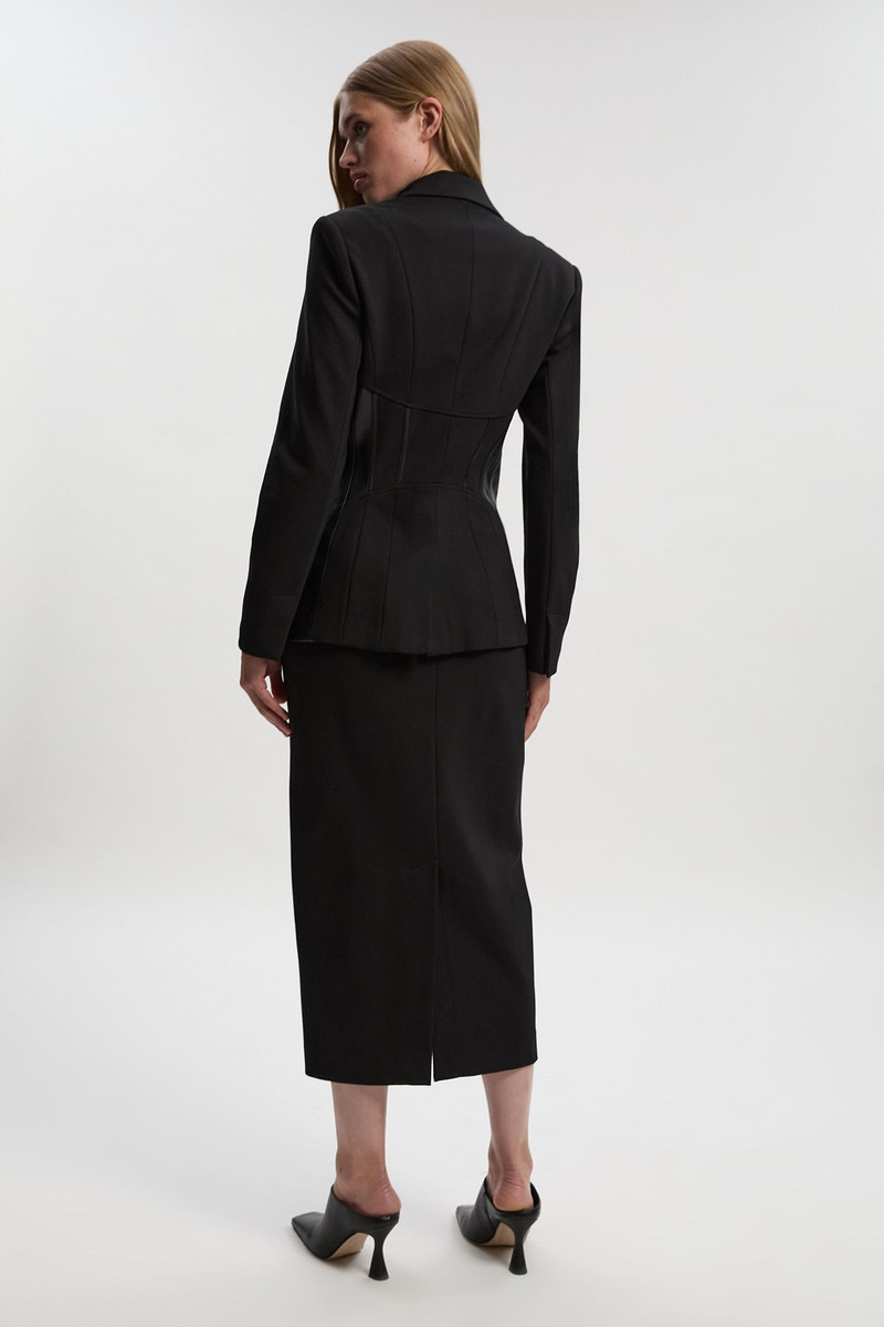 Ponte And Pu Mix Tab Detail Tailored Pencil Midi Skirt 6