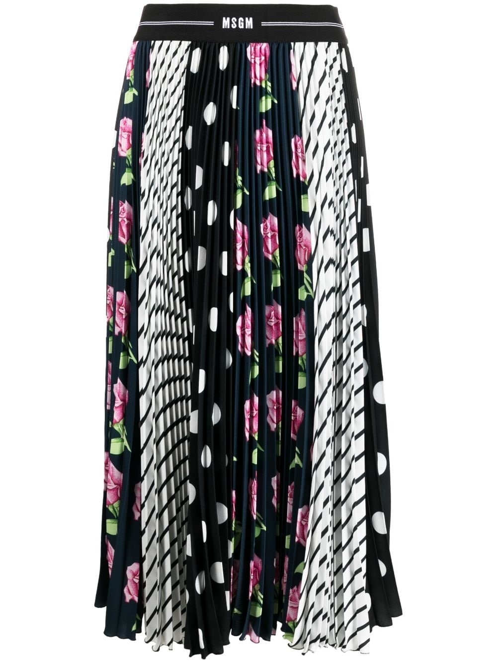 mix-print pleated long skirt - 1