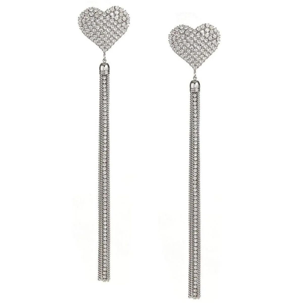 Crystal-Heart Tassel Earrings - 1