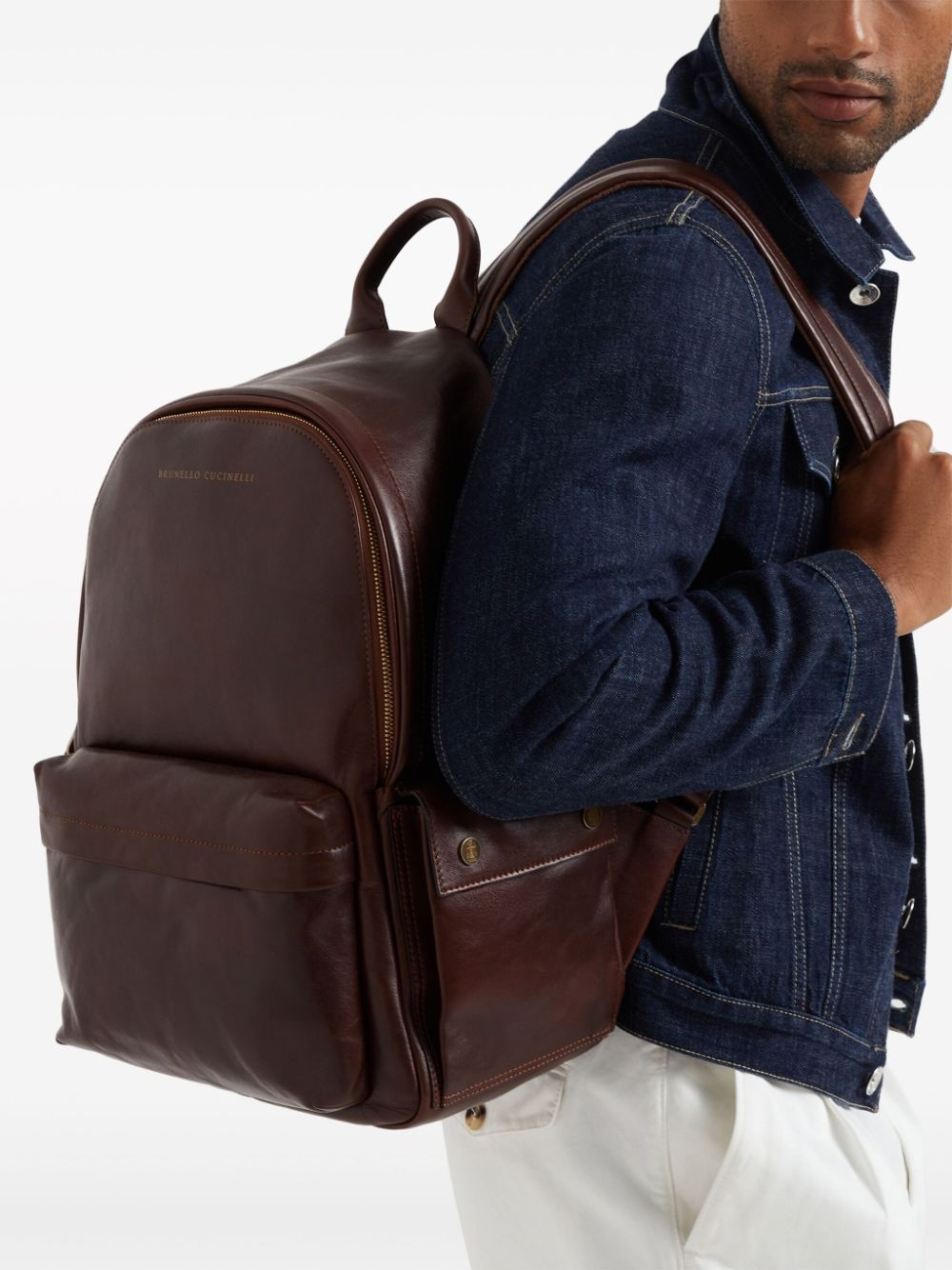 logo-print leather backpack - 2