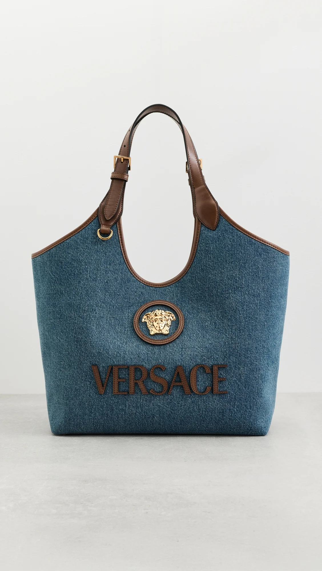 Denim and Leather Tote Bag - 1