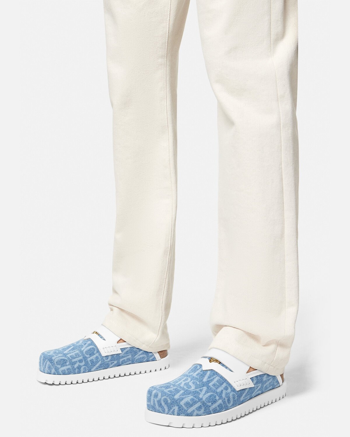 Versace Allover Denim Medusa Mules - 5