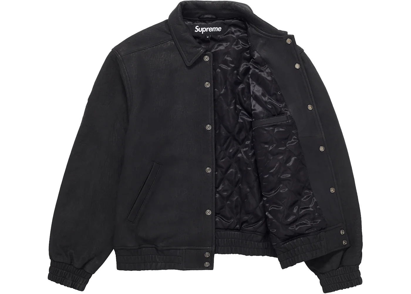 Supreme Supreme Pebbled Leather Varsity Jacket Black | REVERSIBLE