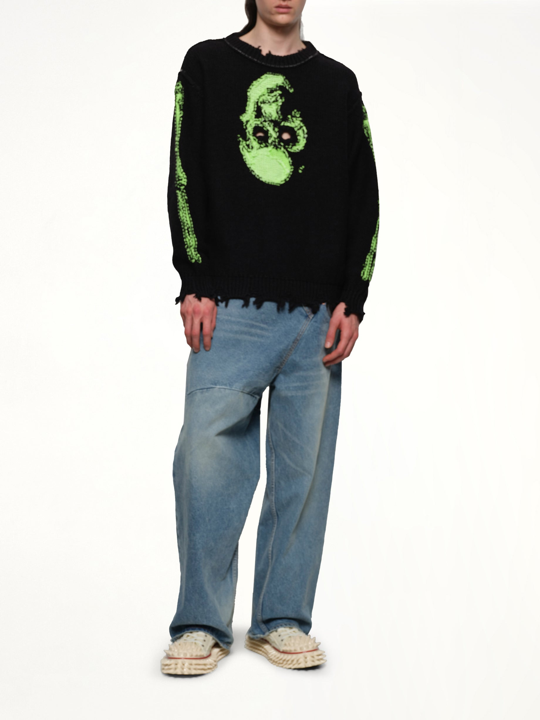 Glow-In-The-Dark Skull Knit Pullover in Black - 4
