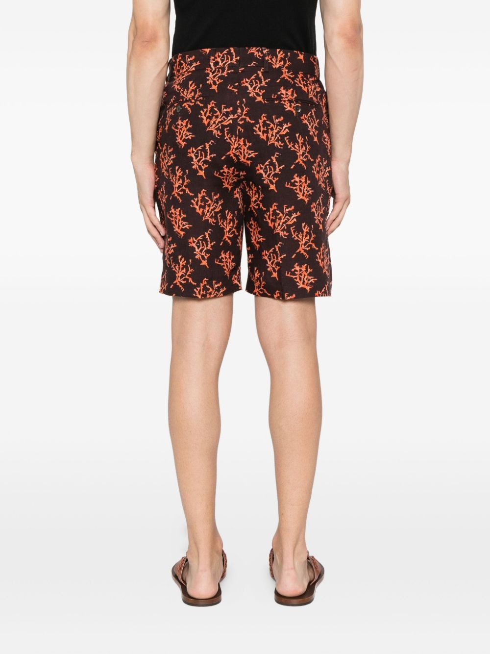 coral-print linen shorts - 4