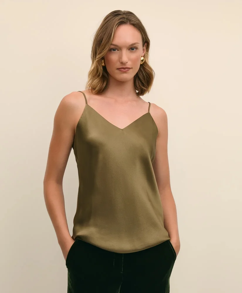 V-Neck Cami in Washable Silk Charmeuse - 1