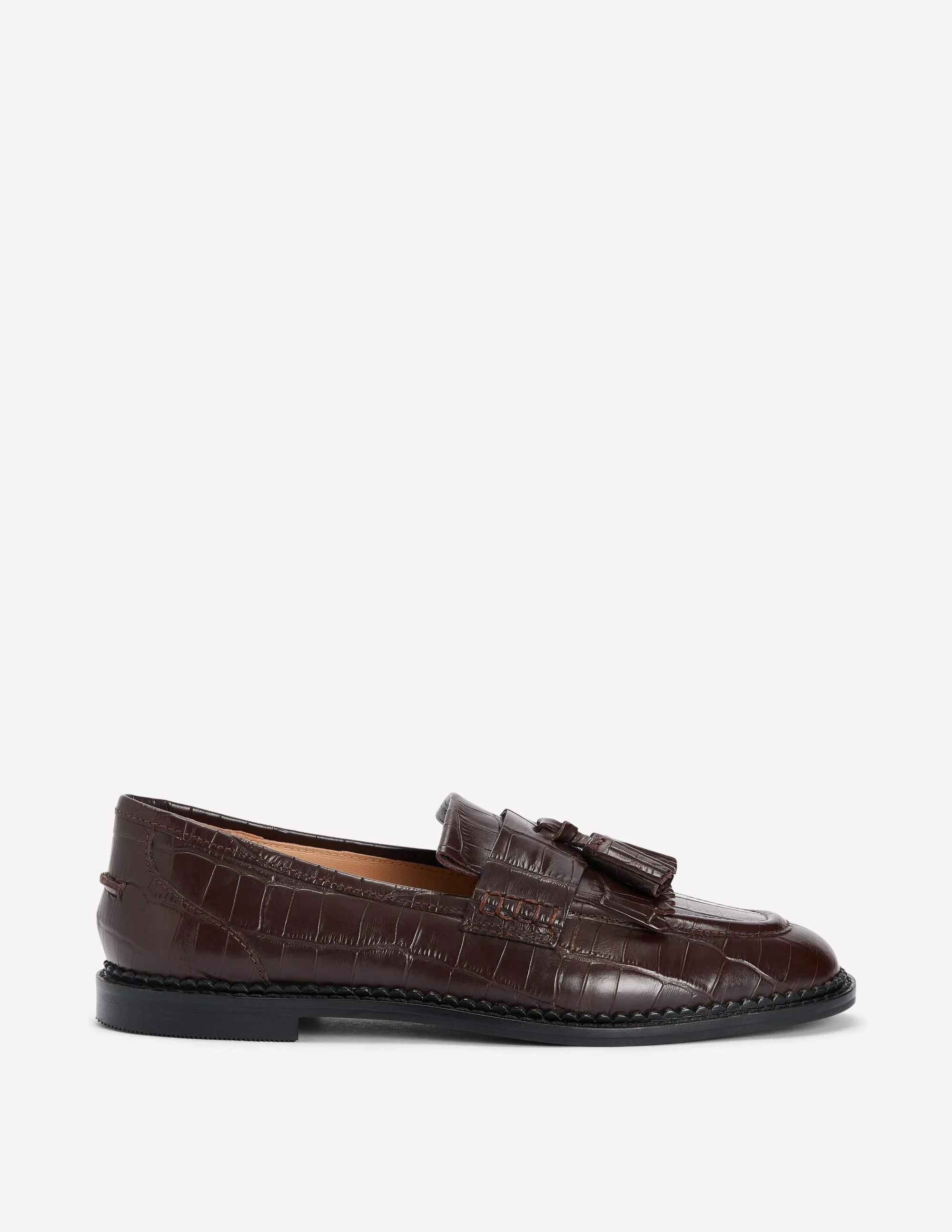 Nya Ghillie Flat Loafers-Chocolate Croc Embossed - 1