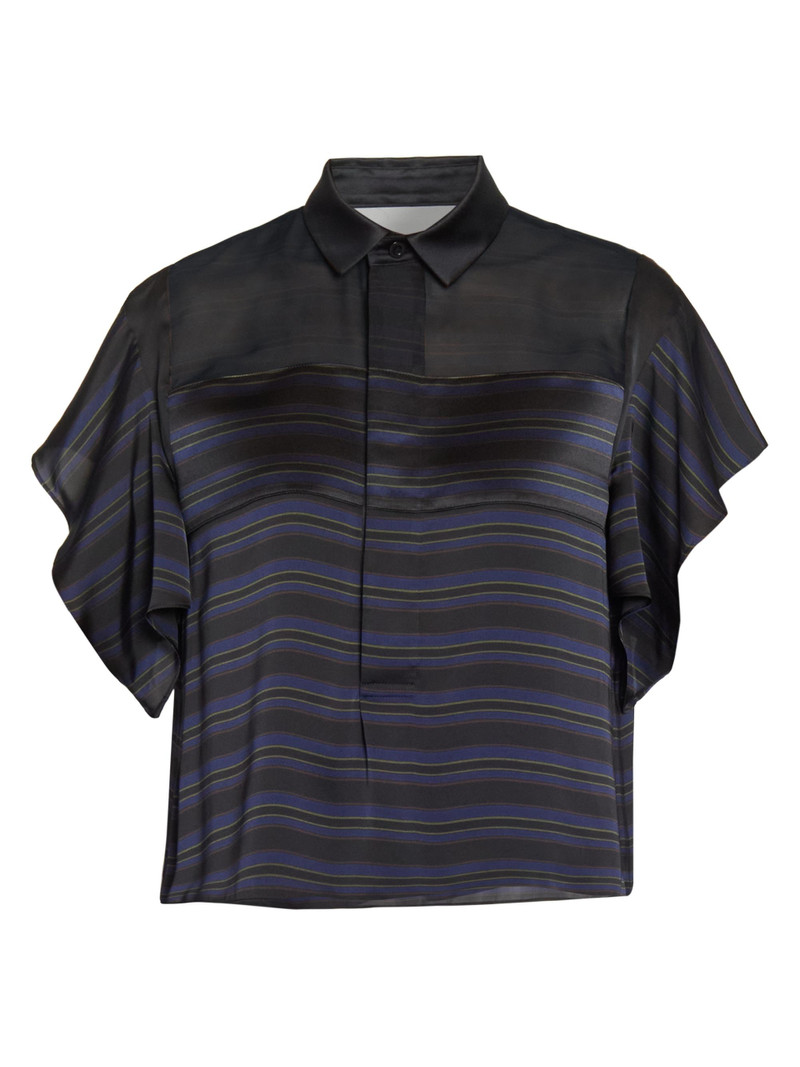 Women's Striped Sheer Yoke Shirt - Black Navy 1