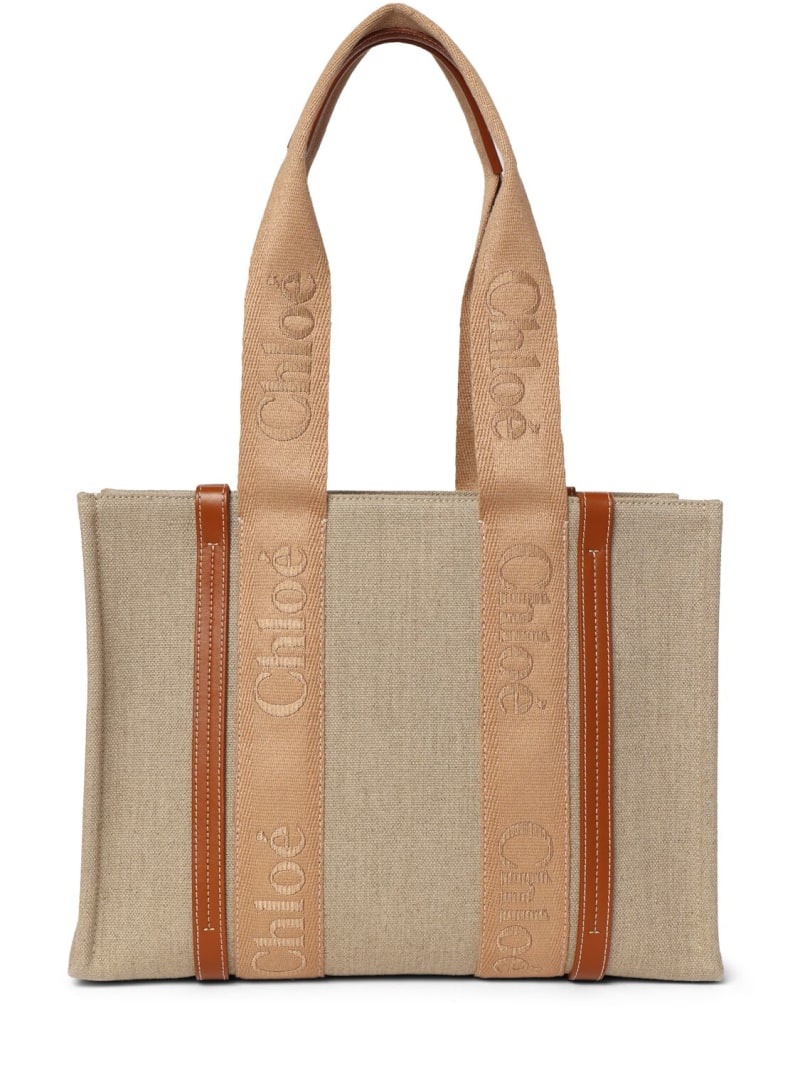 Woody embroidered linen tote bag - 1