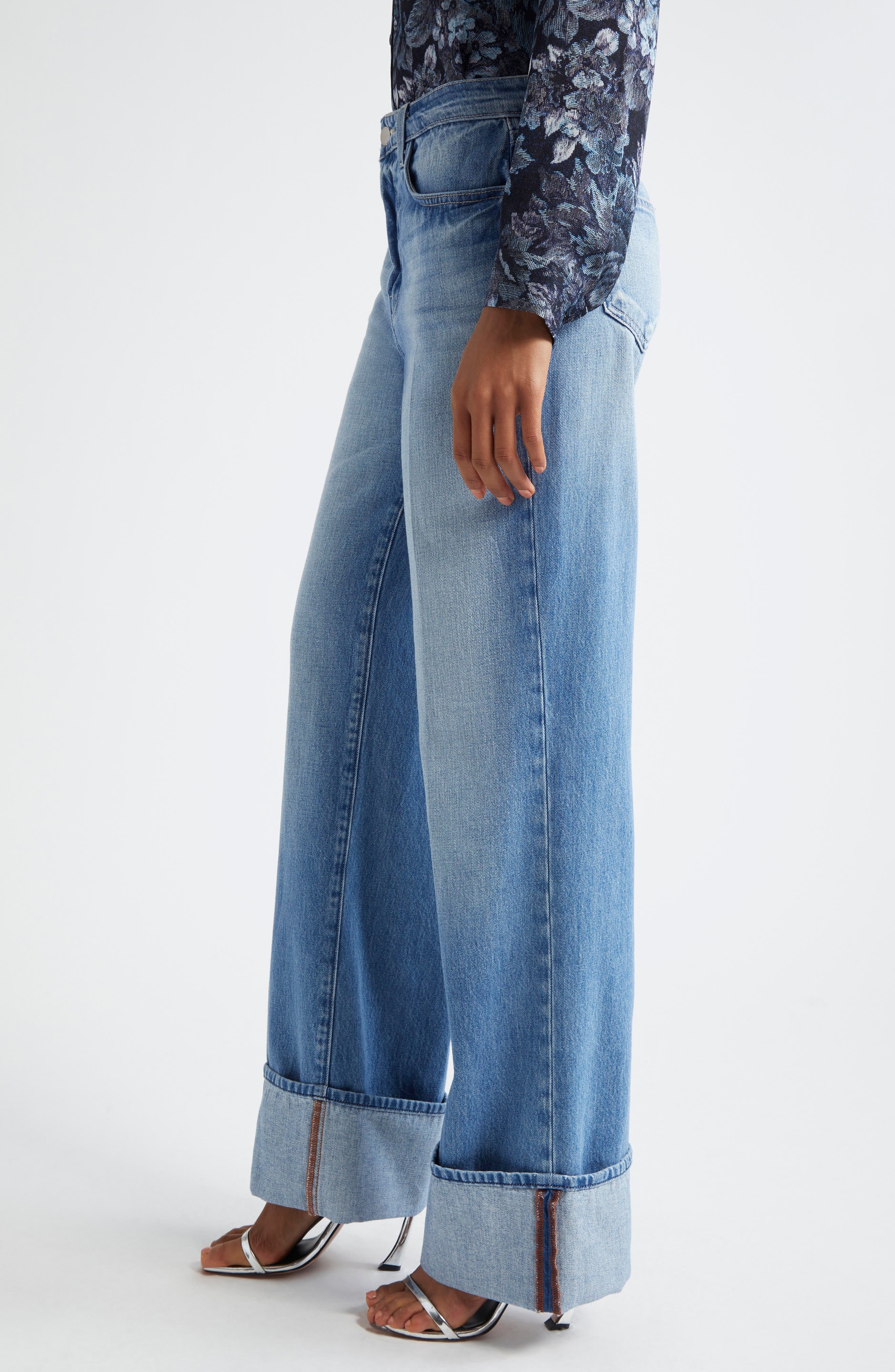 L'AGENCE Miley High Waist Cuff Wide Leg Jeans in Caruso at Nordstrom - 4