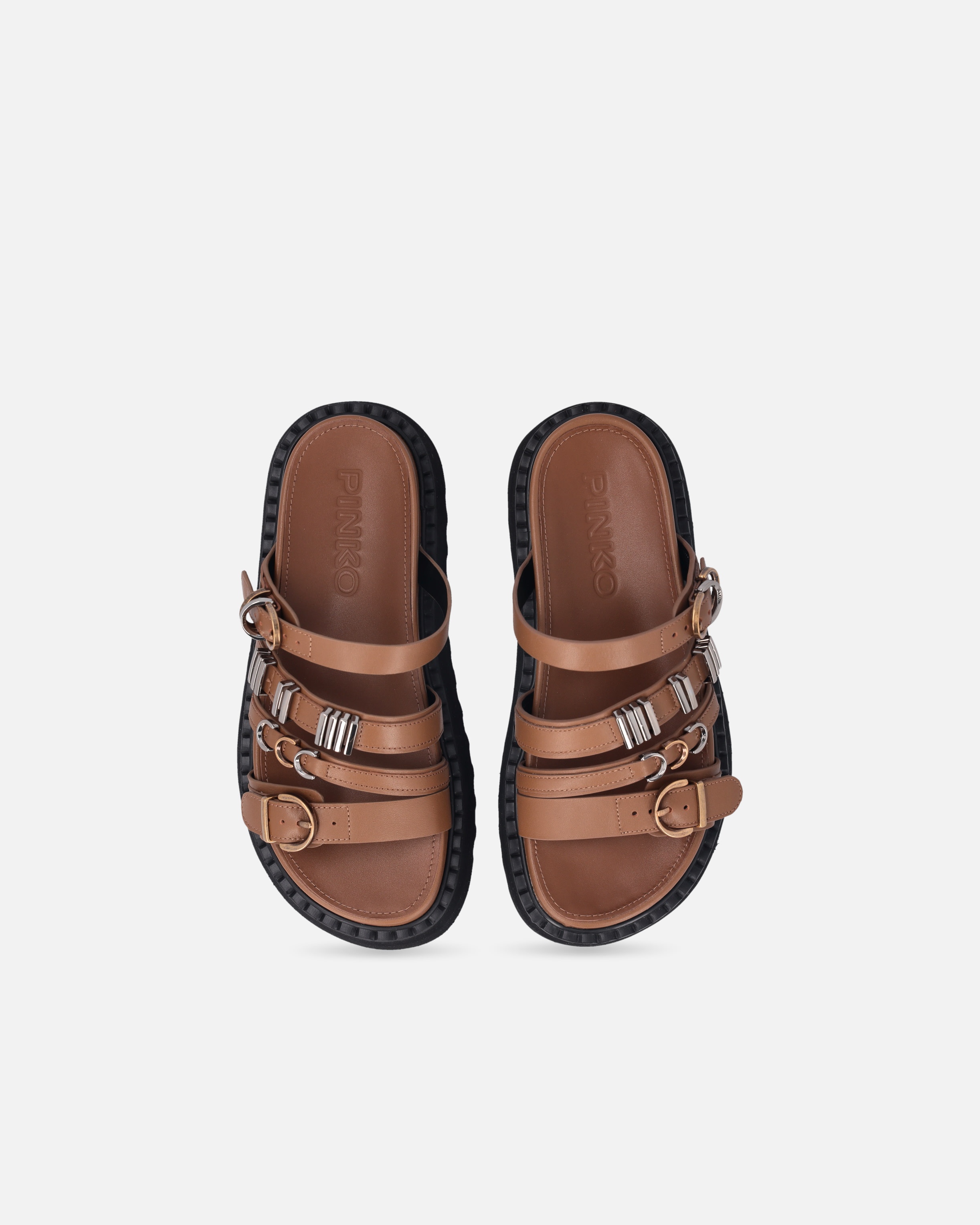 LEATHER SLIP-ONS WITH WEDGE AND STRAPS - 9