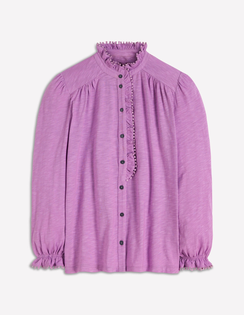 Emily Pom Detail Ruffle Shirt-Chalky Violet 1
