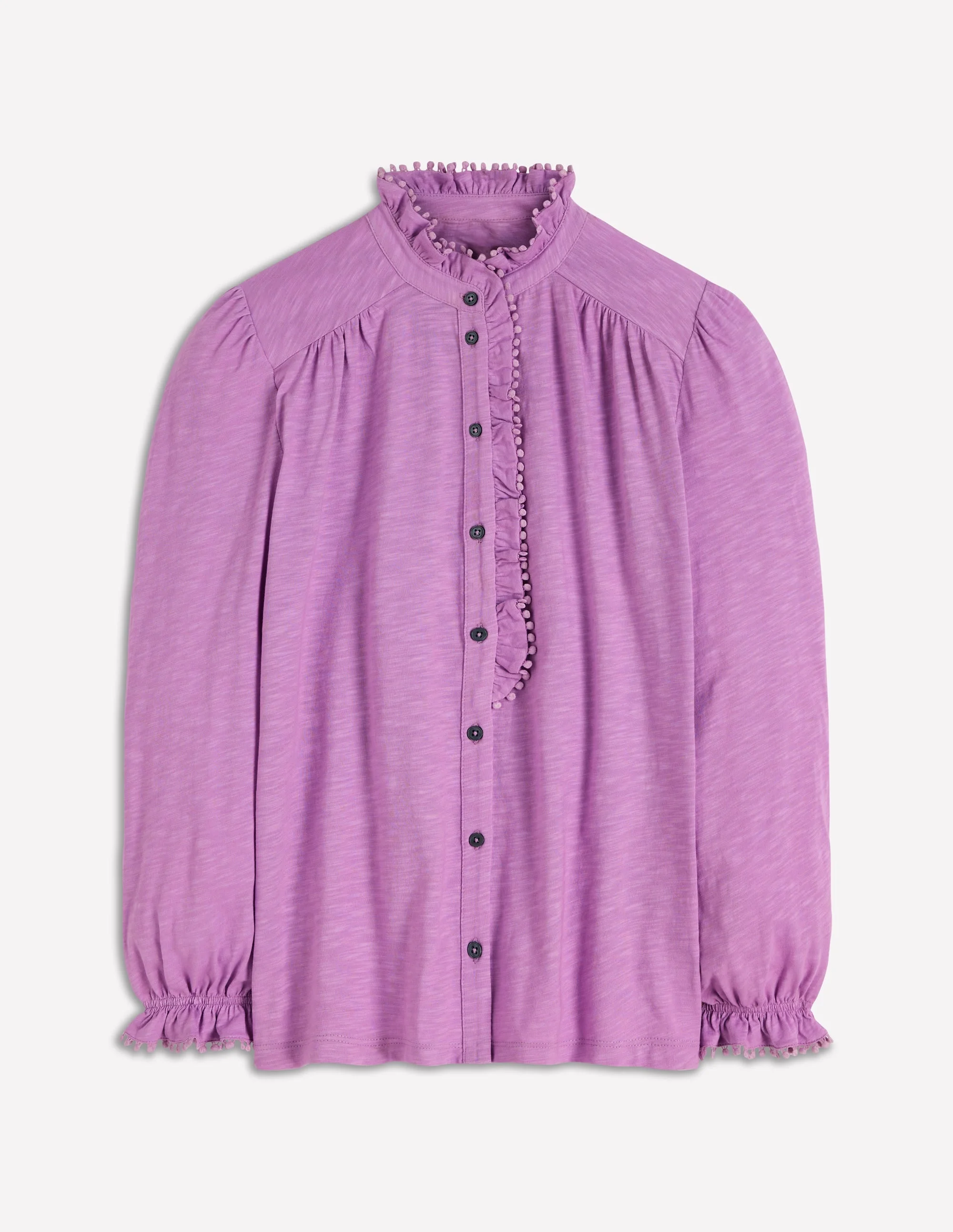 Emily Pom Detail Ruffle Shirt-Chalky Violet - 1