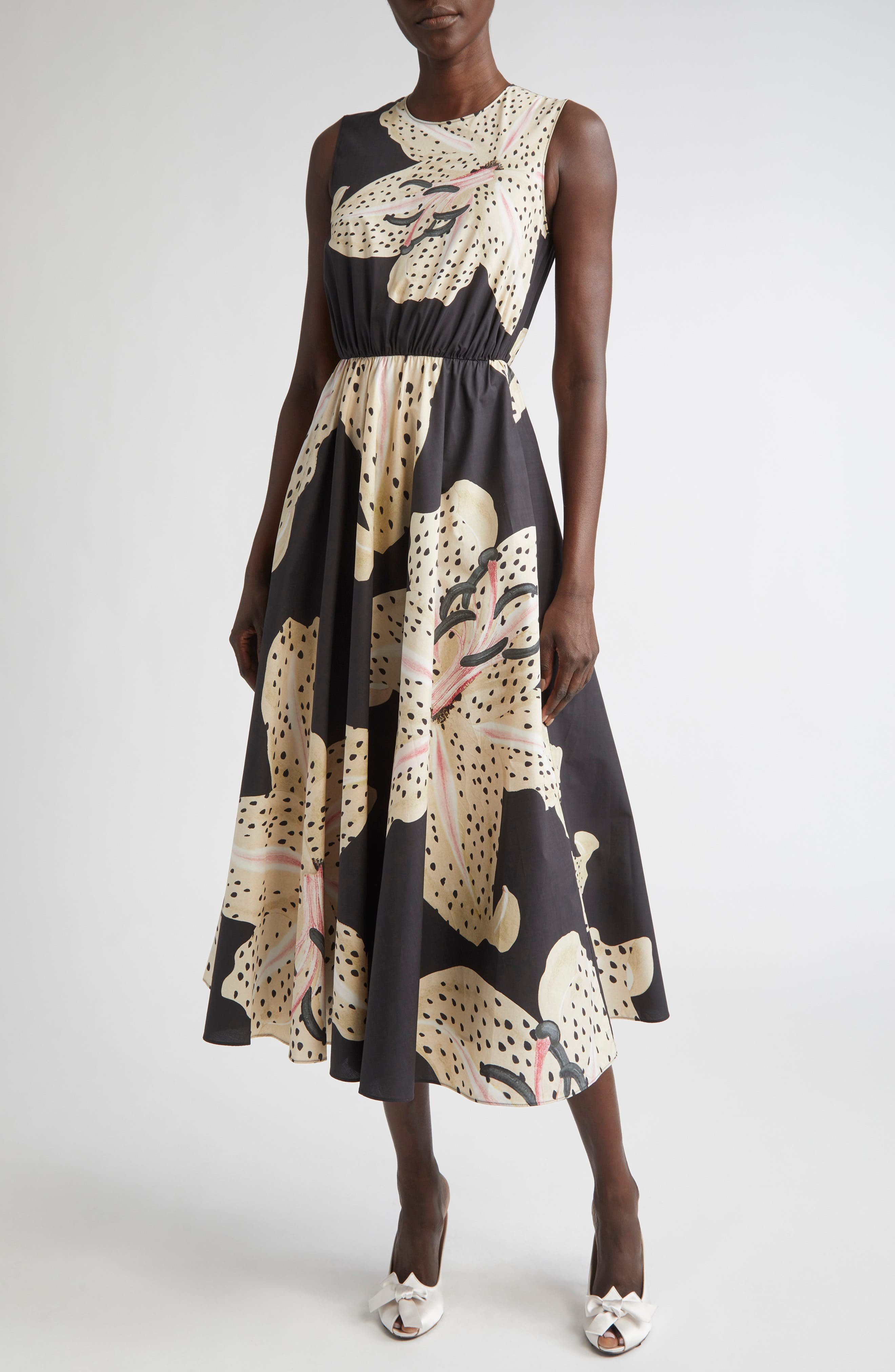 Giambattista Valli Tiger Lily Print Sleeveless A-Line Dress in Black/Ivory at Nordstrom - 5