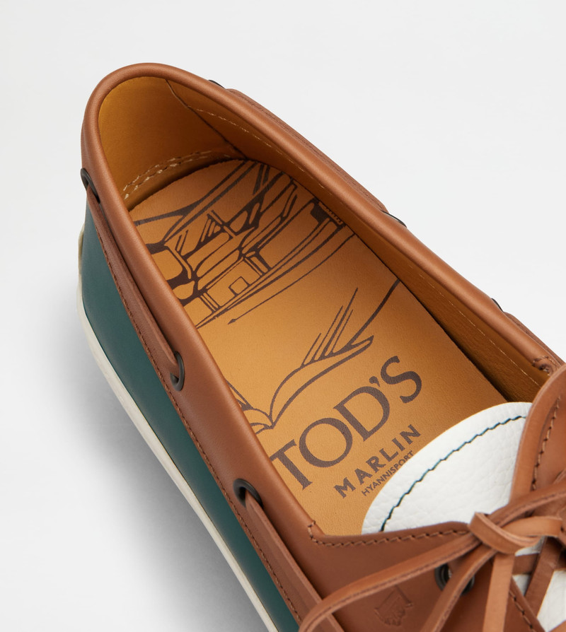 BOAT SHOES IN LEATHER - GREEN, BROWN, WHITE 5
