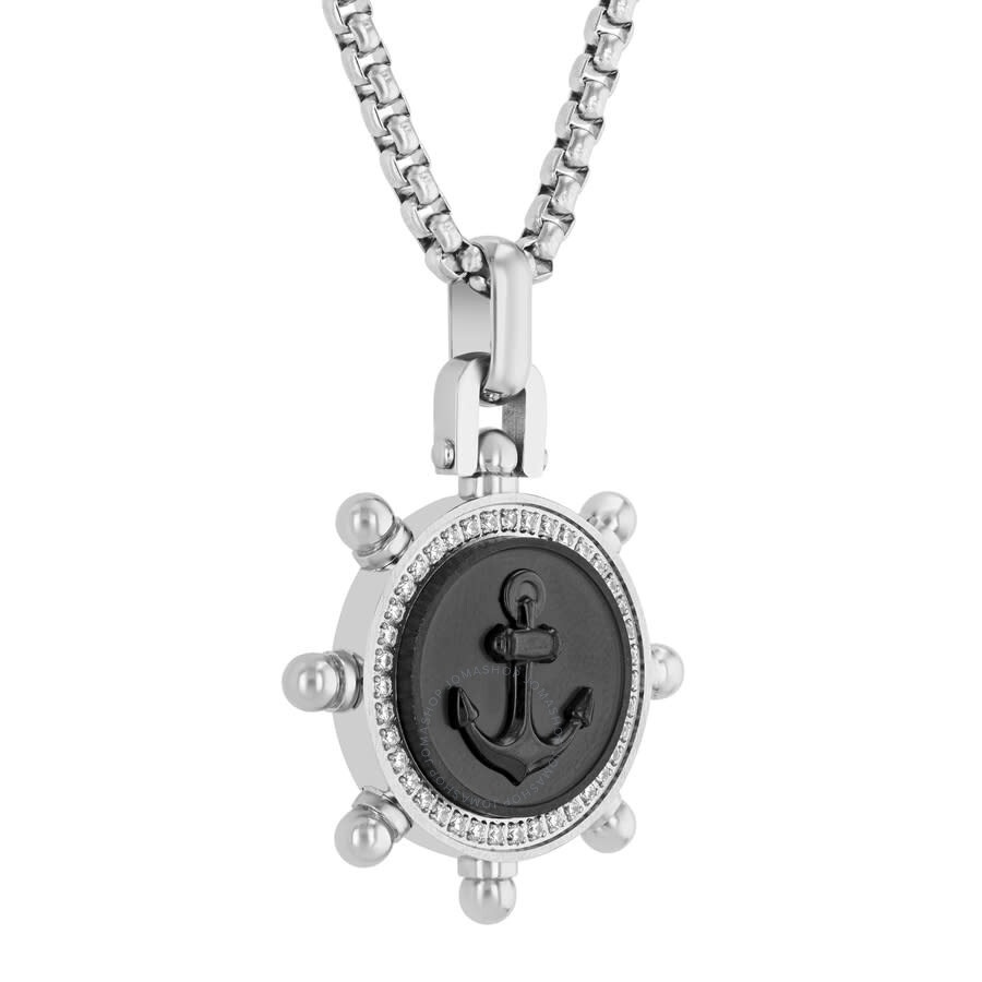 Robert Alton - Robert Alton 1/4CTW Stainless Steel Black & White Boat Wheel Anchor Pendant - 2