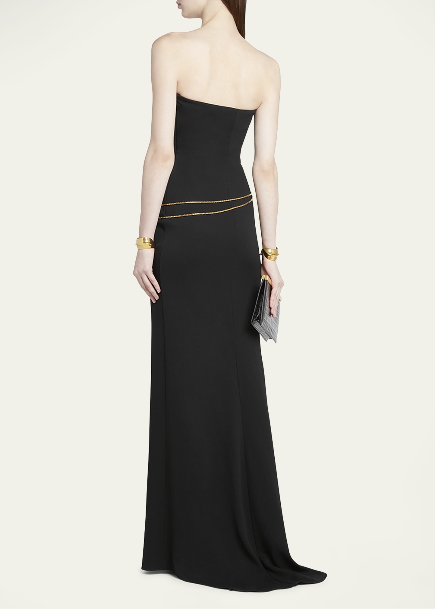 Stretch Sable Strapless Evening Dress with Cutout Detail - 3