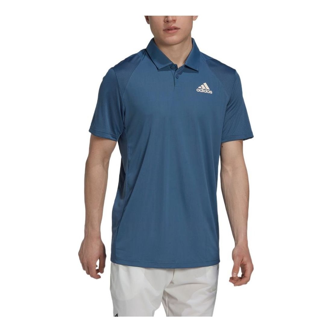 Men's adidas Solid Color Logo Printing Short Sleeve Blue Polo Shirt HN3911 - 1