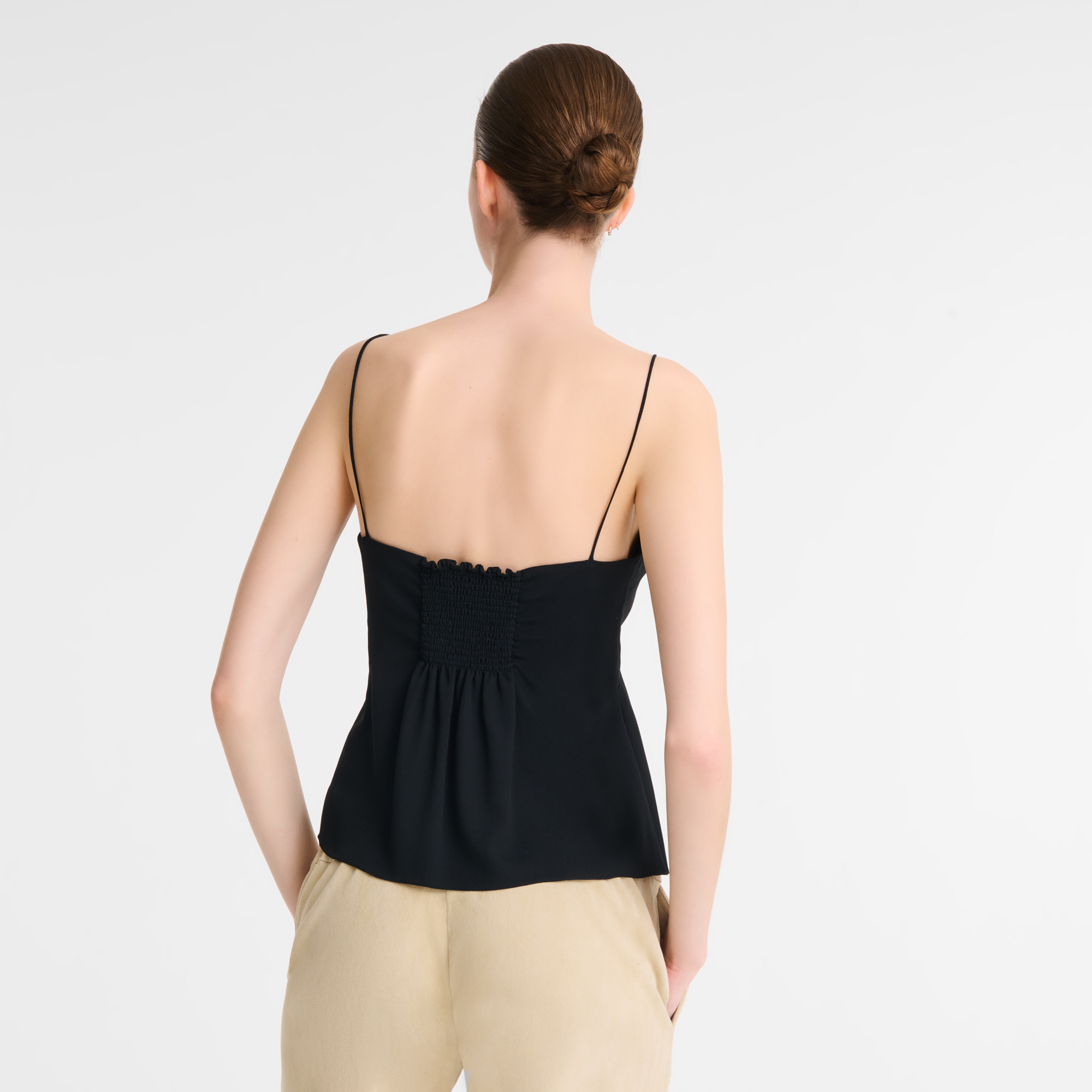 Thin strap top Black - Crepe de Chine - 3