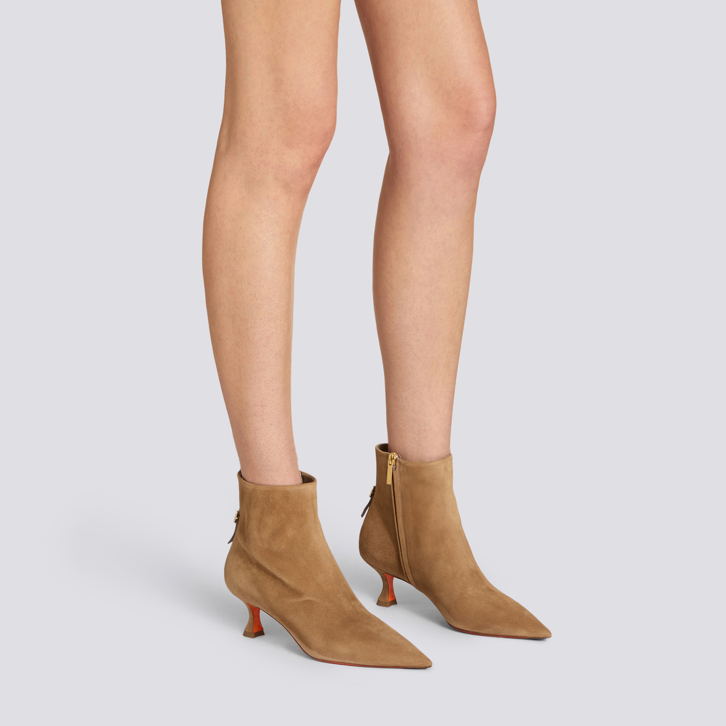 Women's beige suede mid-heel ankle boot - 2