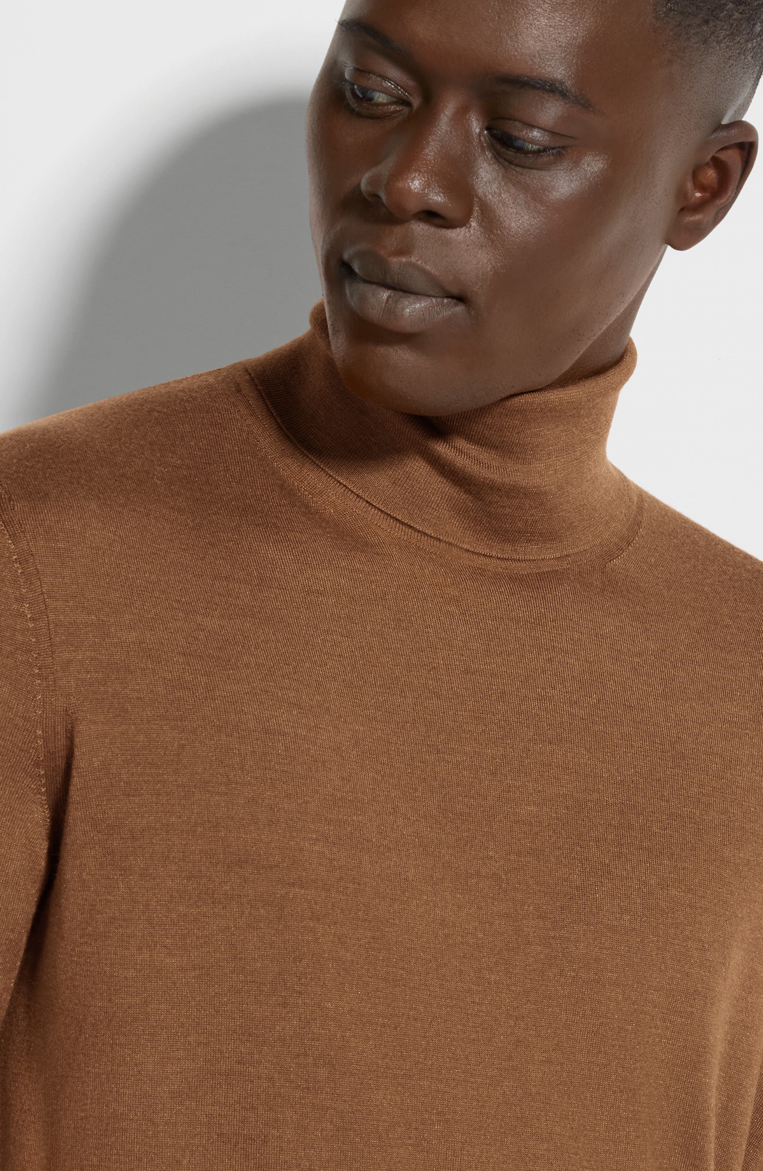 ZEGNA Cashseta Light Cashmere & Silk Turtleneck Sweater in Dark Foliage at Nordstrom - 4