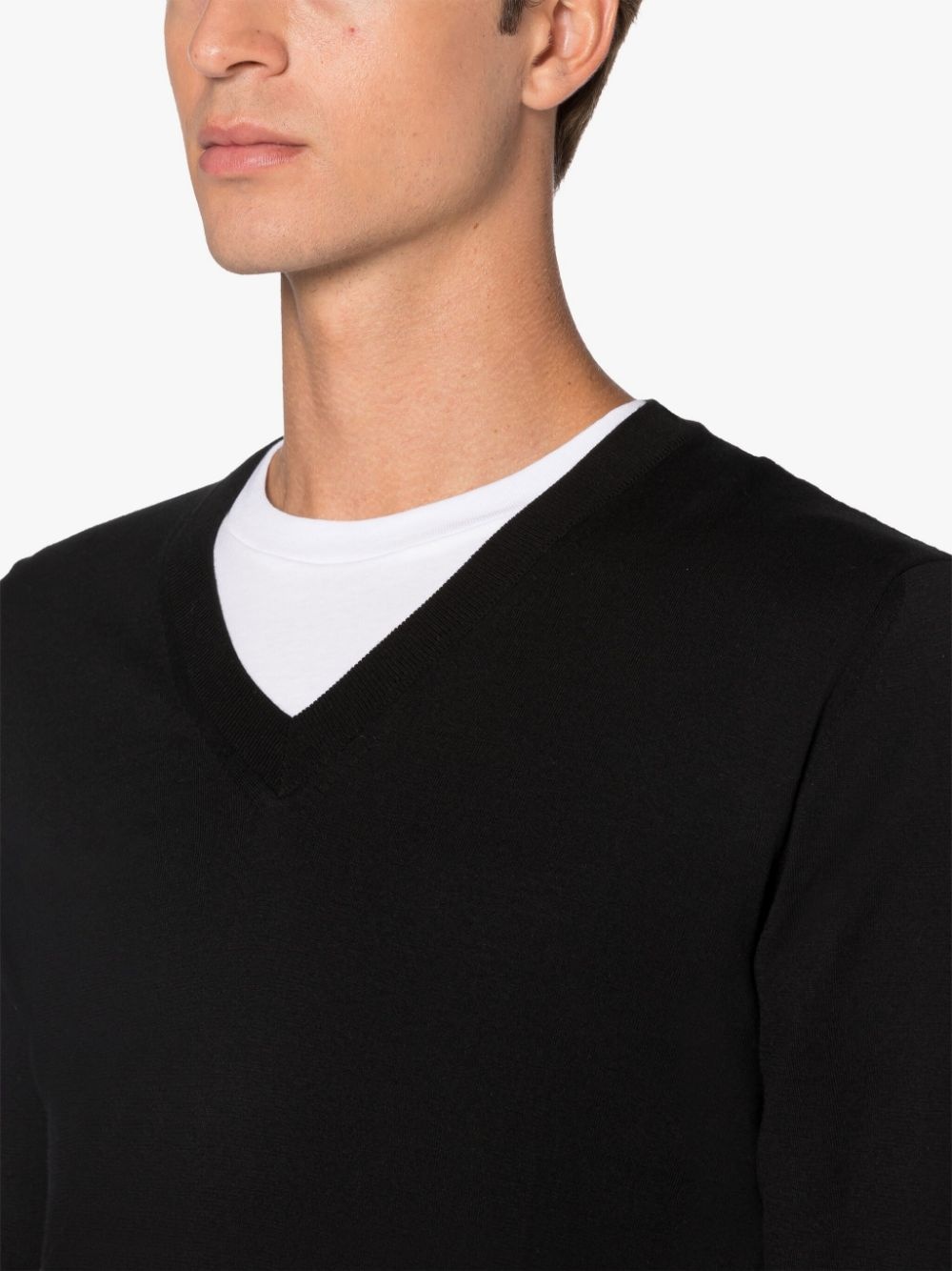 DEEP V NECK BLACK COTTON SWEATER - 6