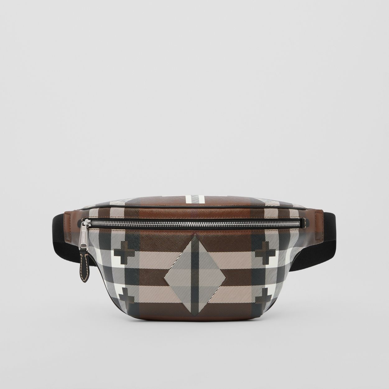 Geometric Check and Leather Bum Bag - 1