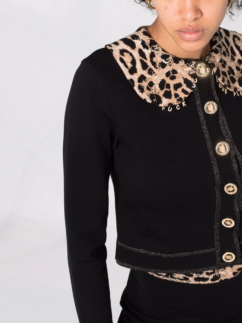 leopard print collar cardigan - 3