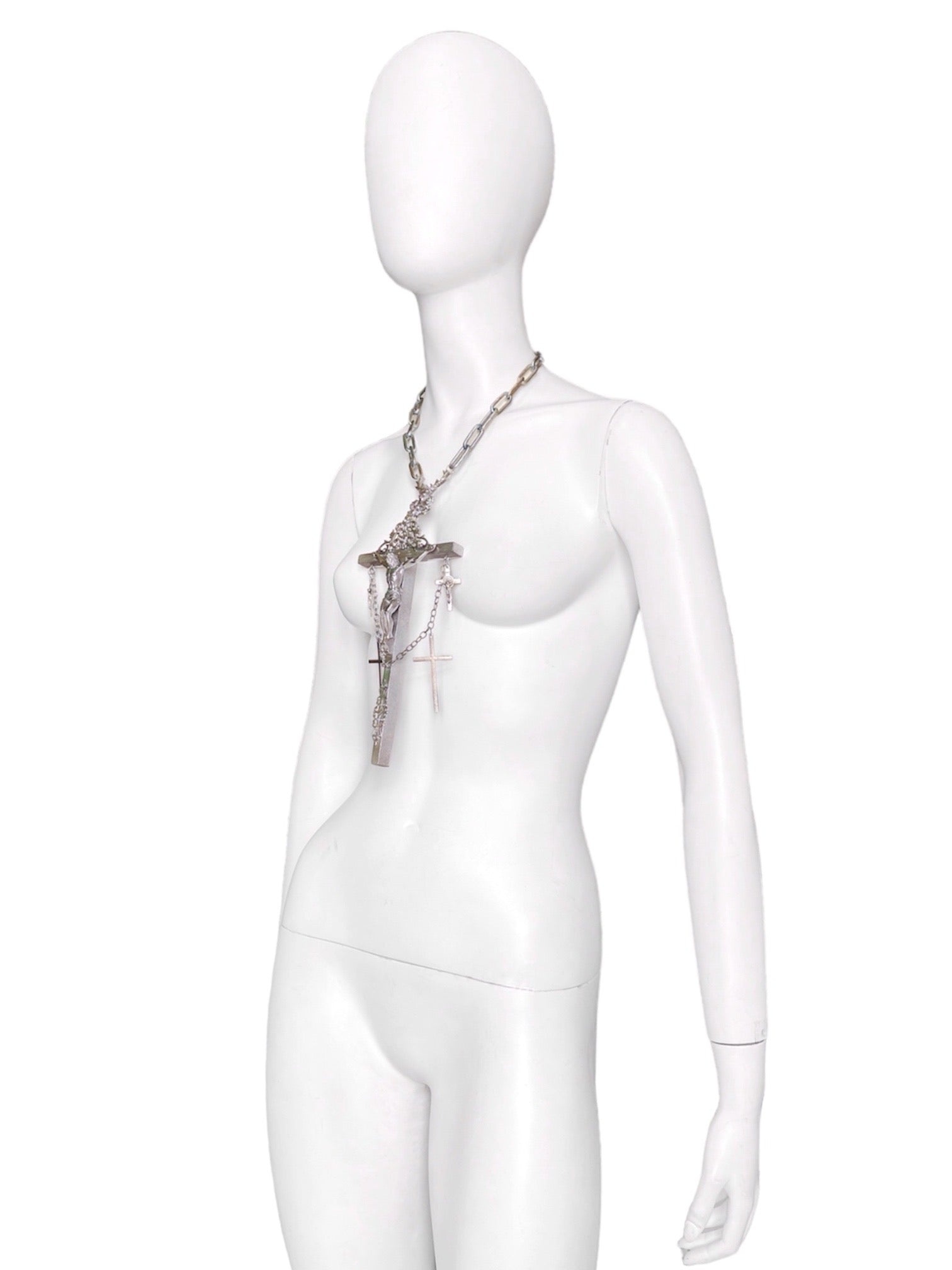 Jean Paul Gaultier 90S Sample 1/1 XXL Silver 5 Crucifix Cross Deer Chain Necklace - 7