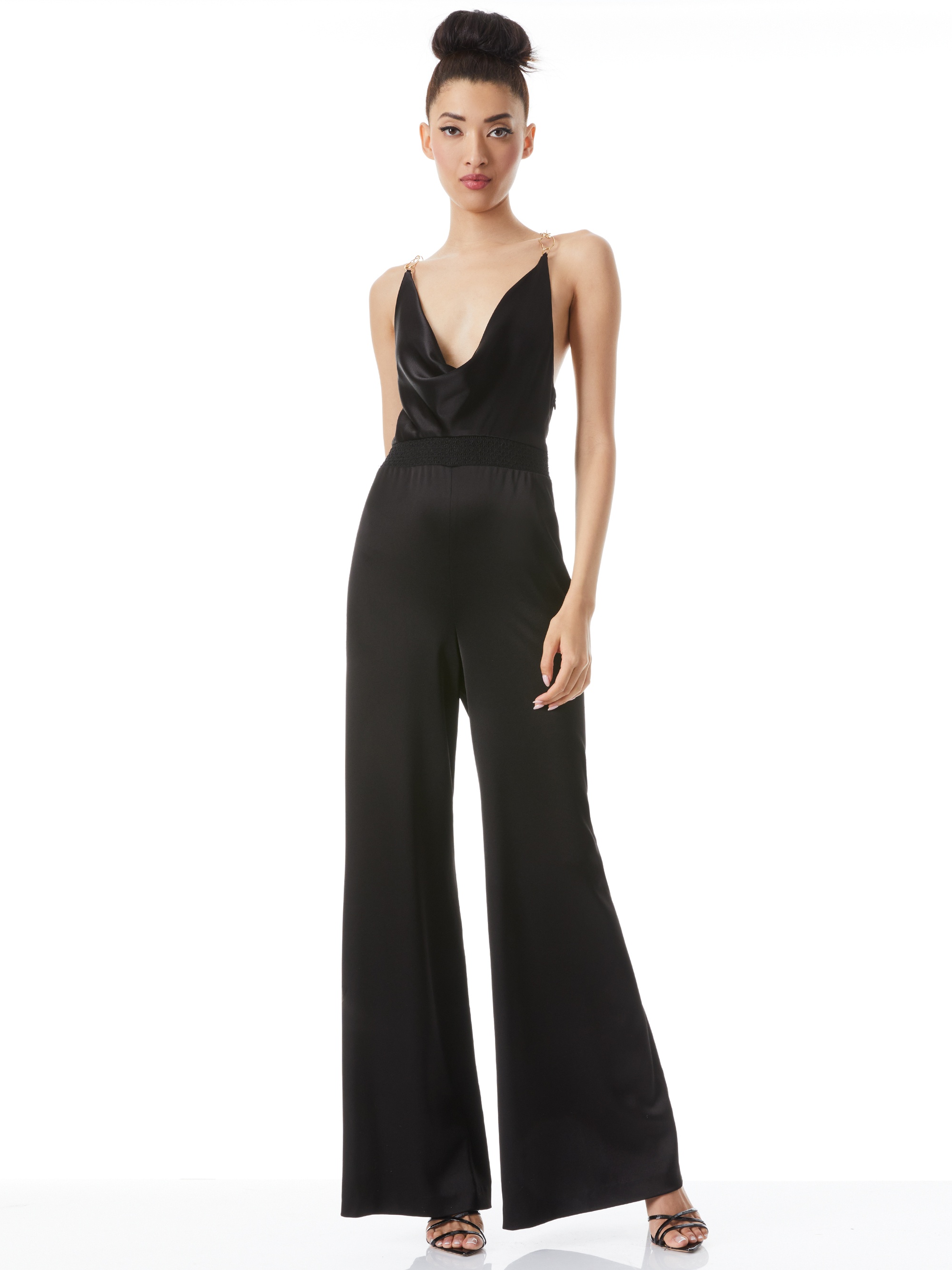 RISKA COWL NECK CHAIN STRAP JUMPSUIT - 1