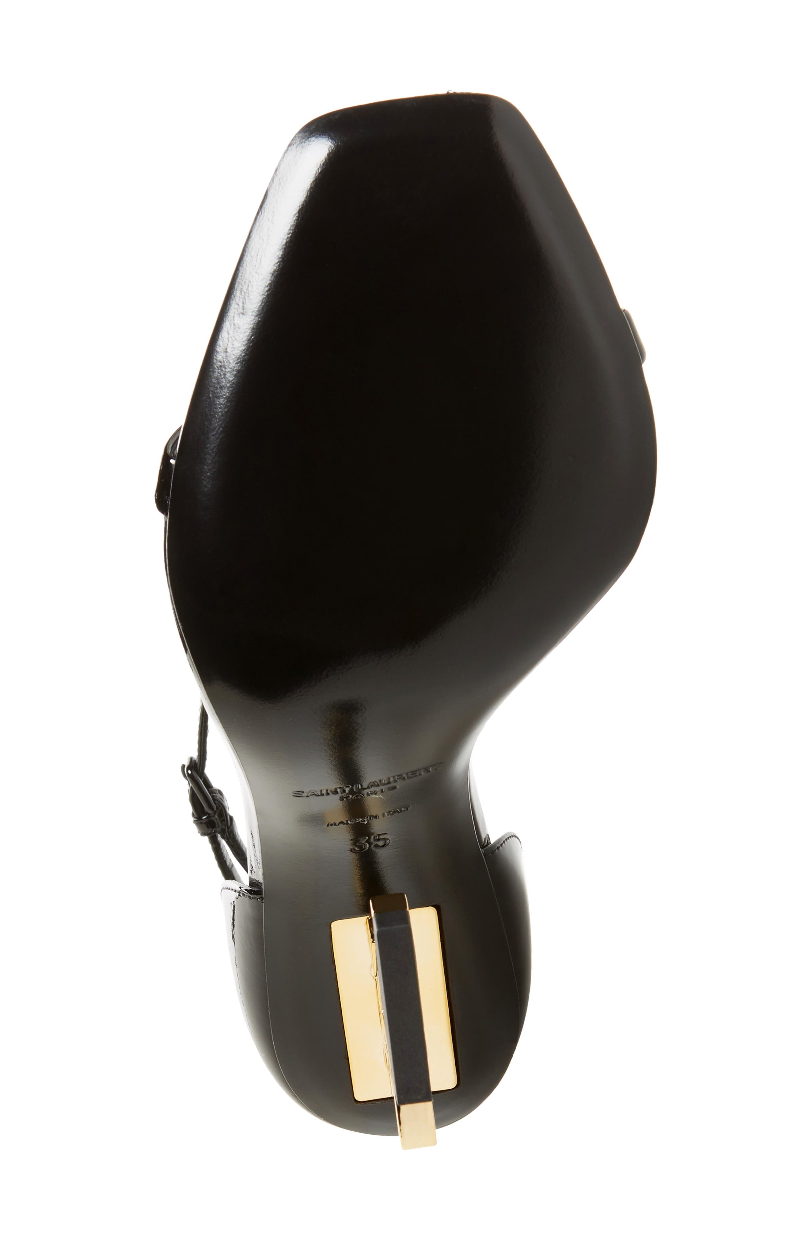 Saint Laurent Opyum YSL Ankle Strap Sandal in Black Patent/Gold at Nordstrom - 6