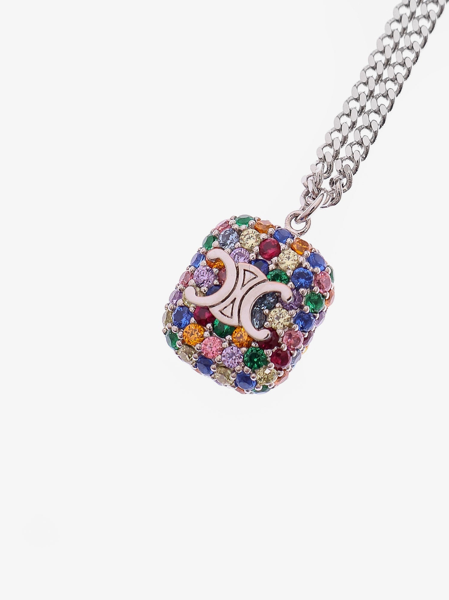 Celine Metal Necklace With Multicolor Pendant - 3