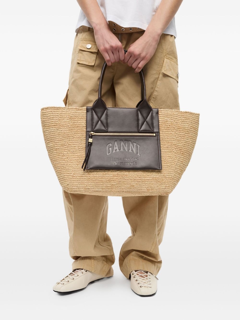 medium raffia tote bag - 4