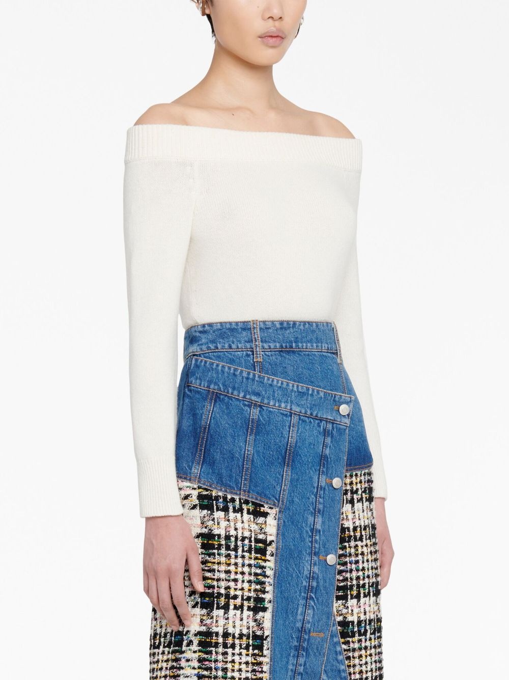 off-shoulder ribbed-trimmed jumper - 5