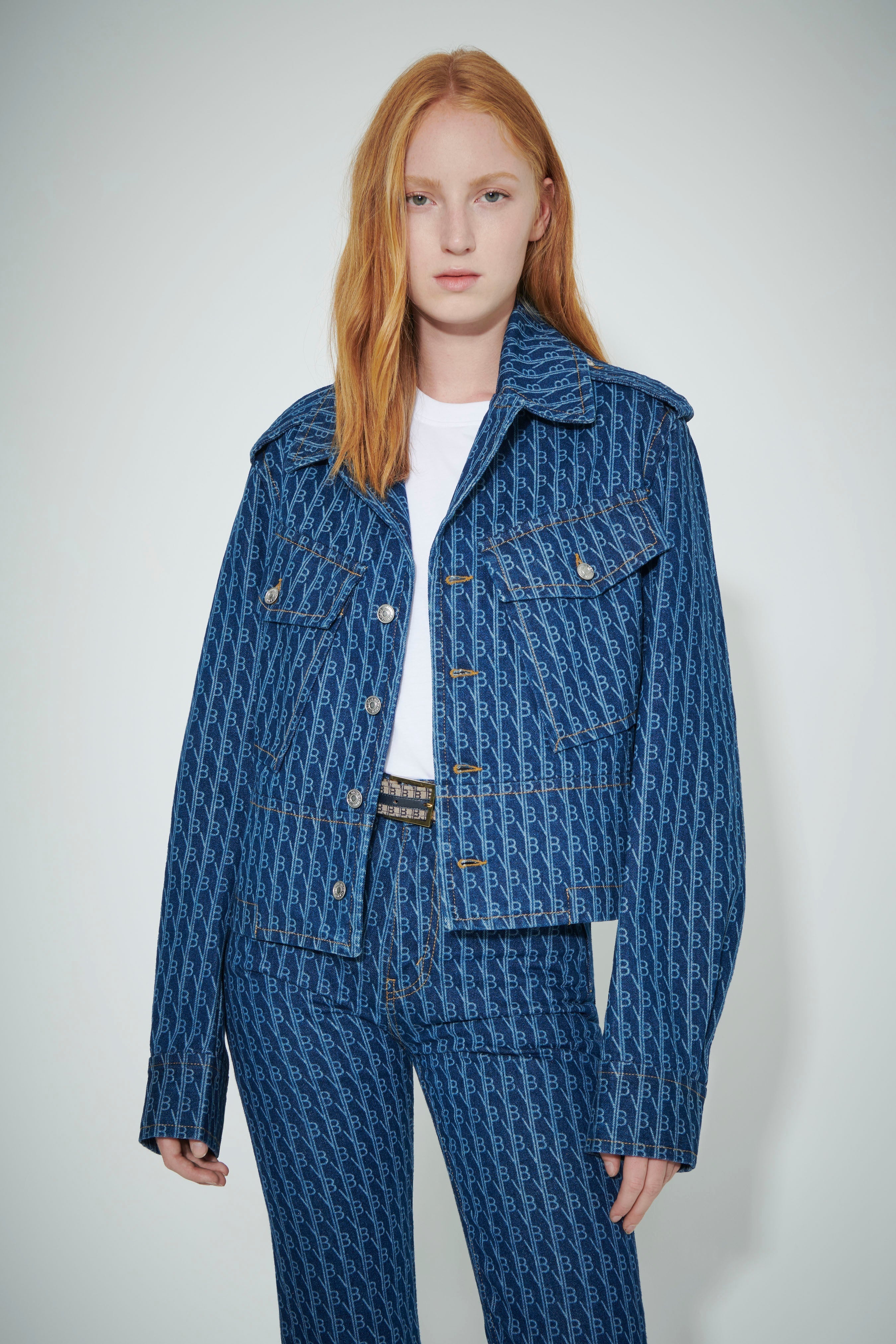 Cropped Denim Utility Jacket in VB Monogram - 3