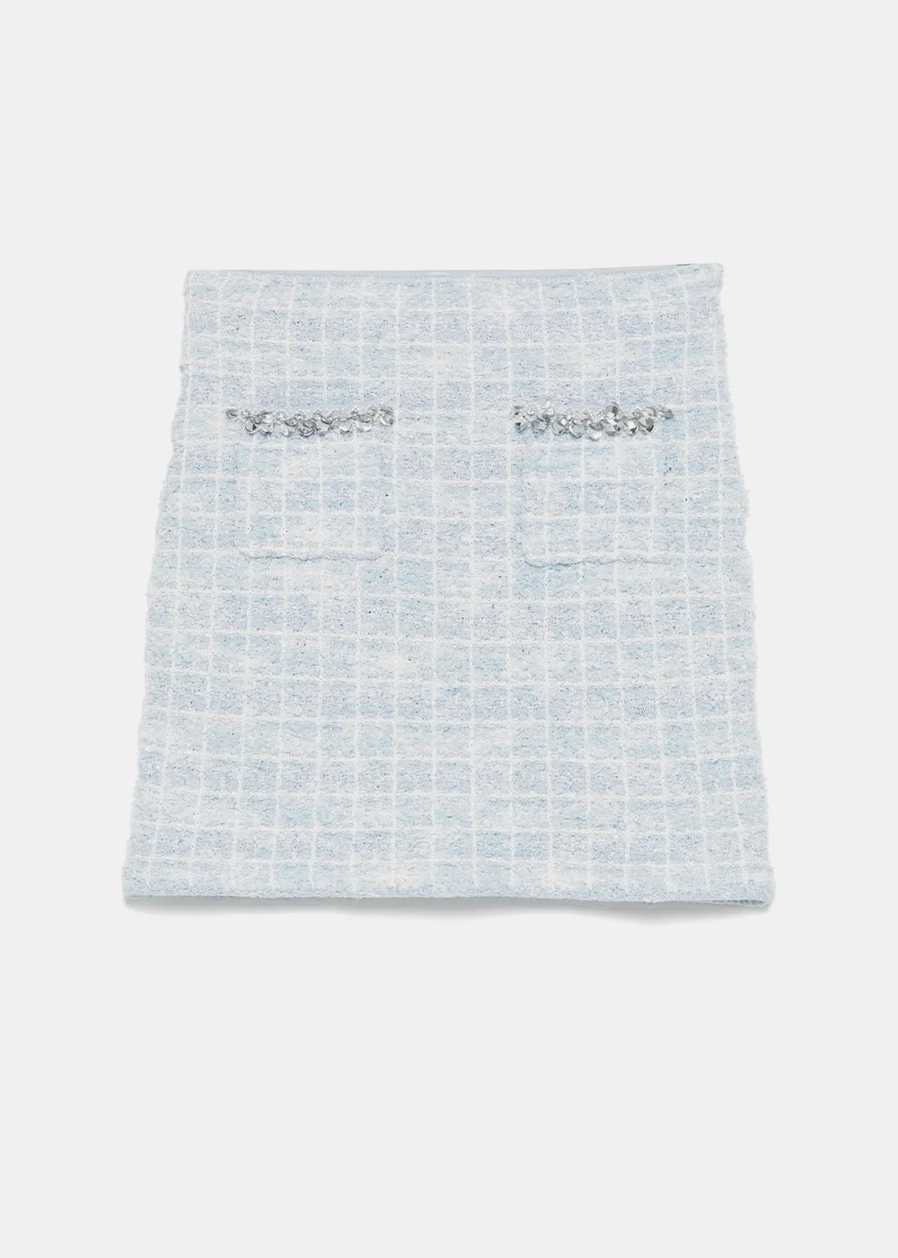 Blue Check Knit Mini Skirt - 1