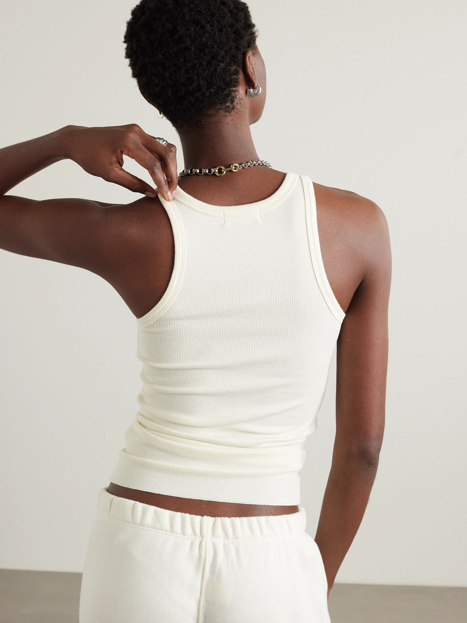 Ribbed stretch-jersey tank Cream - 4