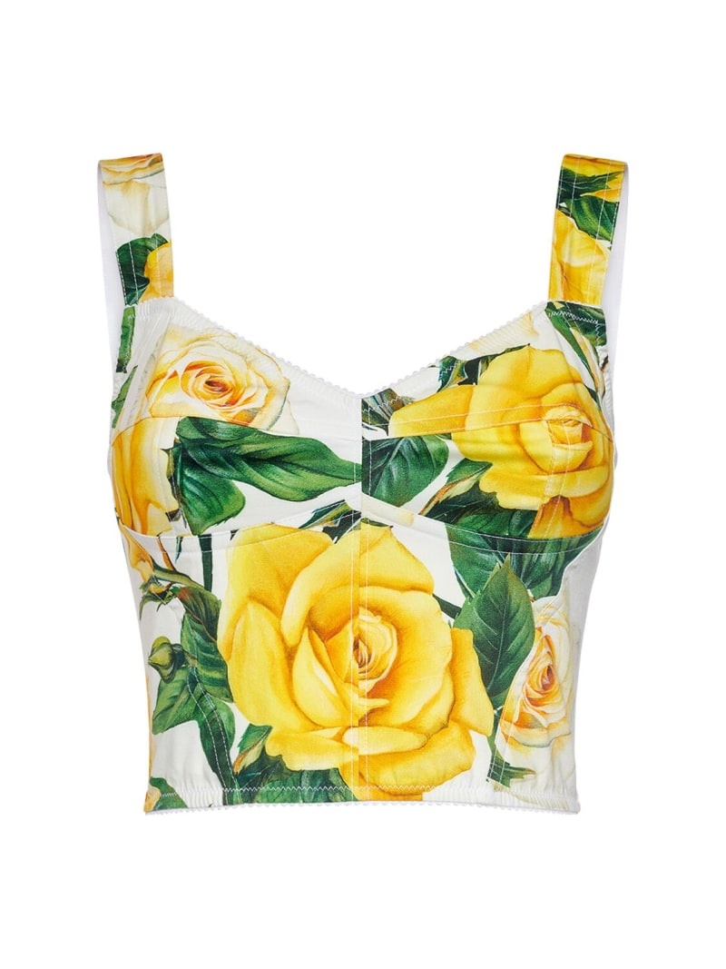 Rose print cotton poplin bustier top - 1