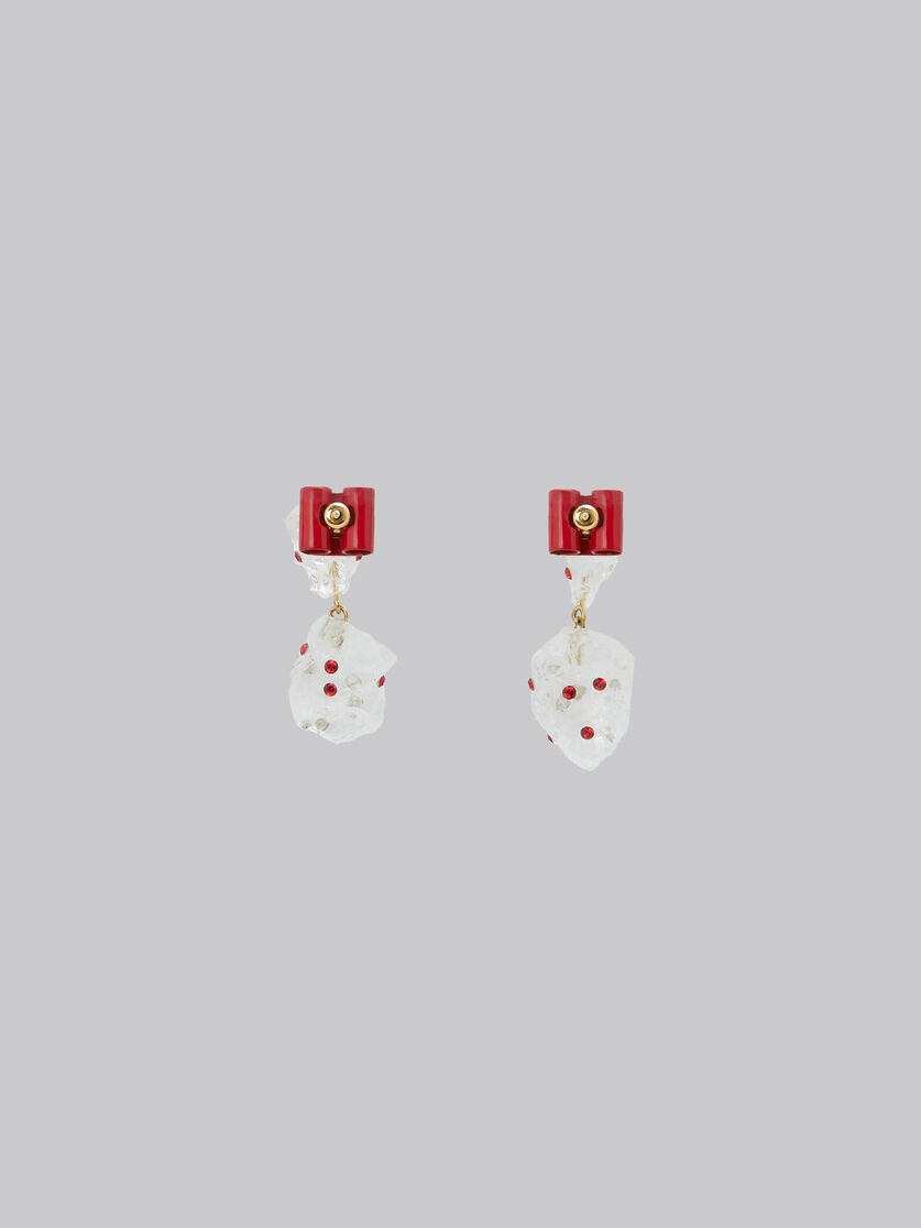 WHITE QUARTZ DROP EARRINGS WITH RHINESTONE POLKA DOTS - 3