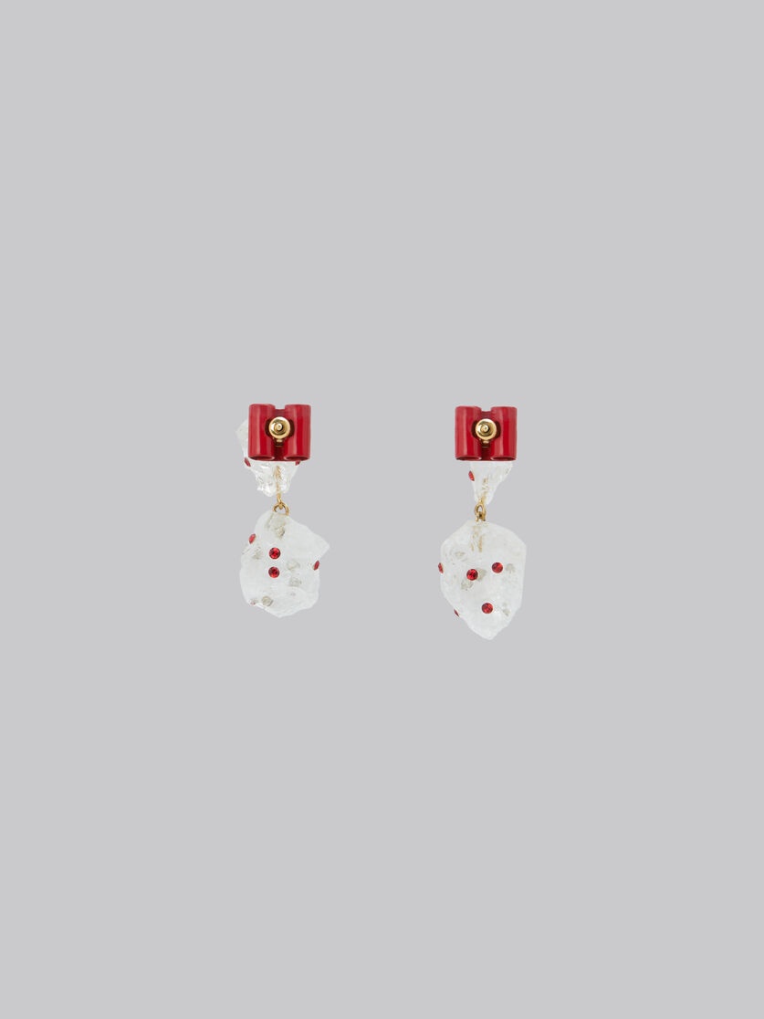 WHITE QUARTZ DROP EARRINGS WITH RHINESTONE POLKA DOTS - 3