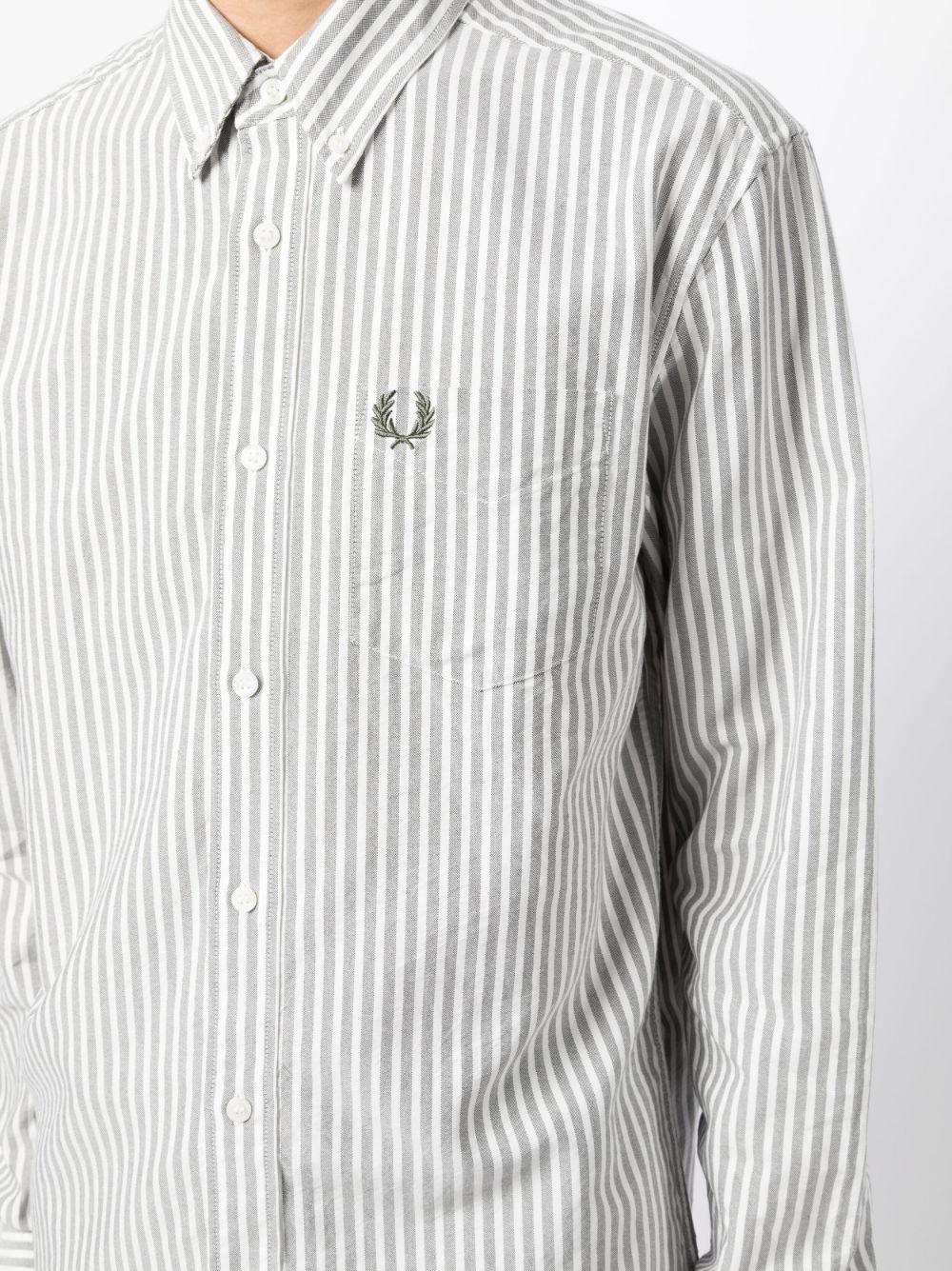logo-embroidered striped cotton shirt - 5